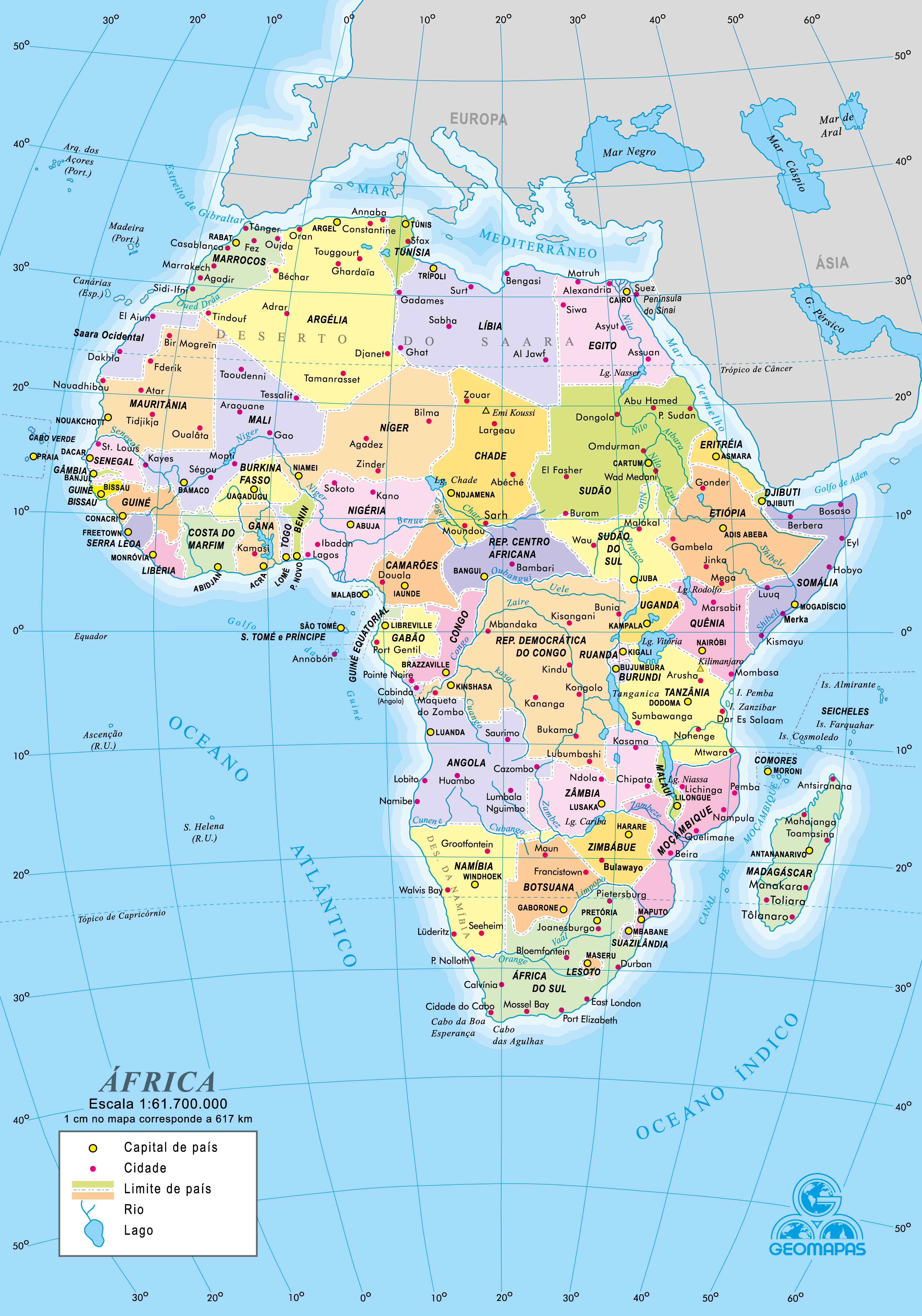 Ref.  031-61 Mapa da África Político - Formato 0,14x0,20m