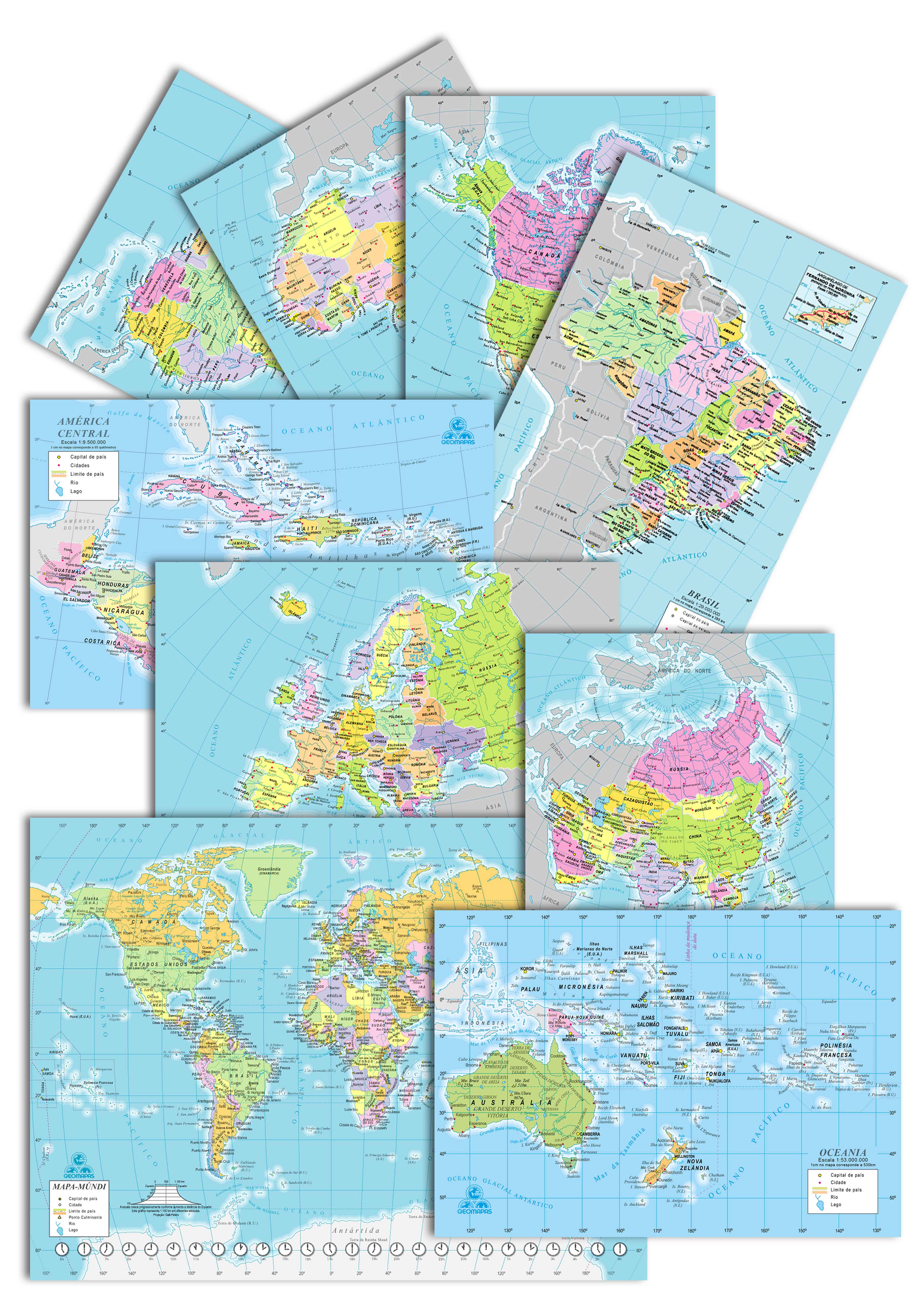 Ref.  031-61 Conjunto-Mapas dos Continentes-Políticos - Formato 0,14x0,20m