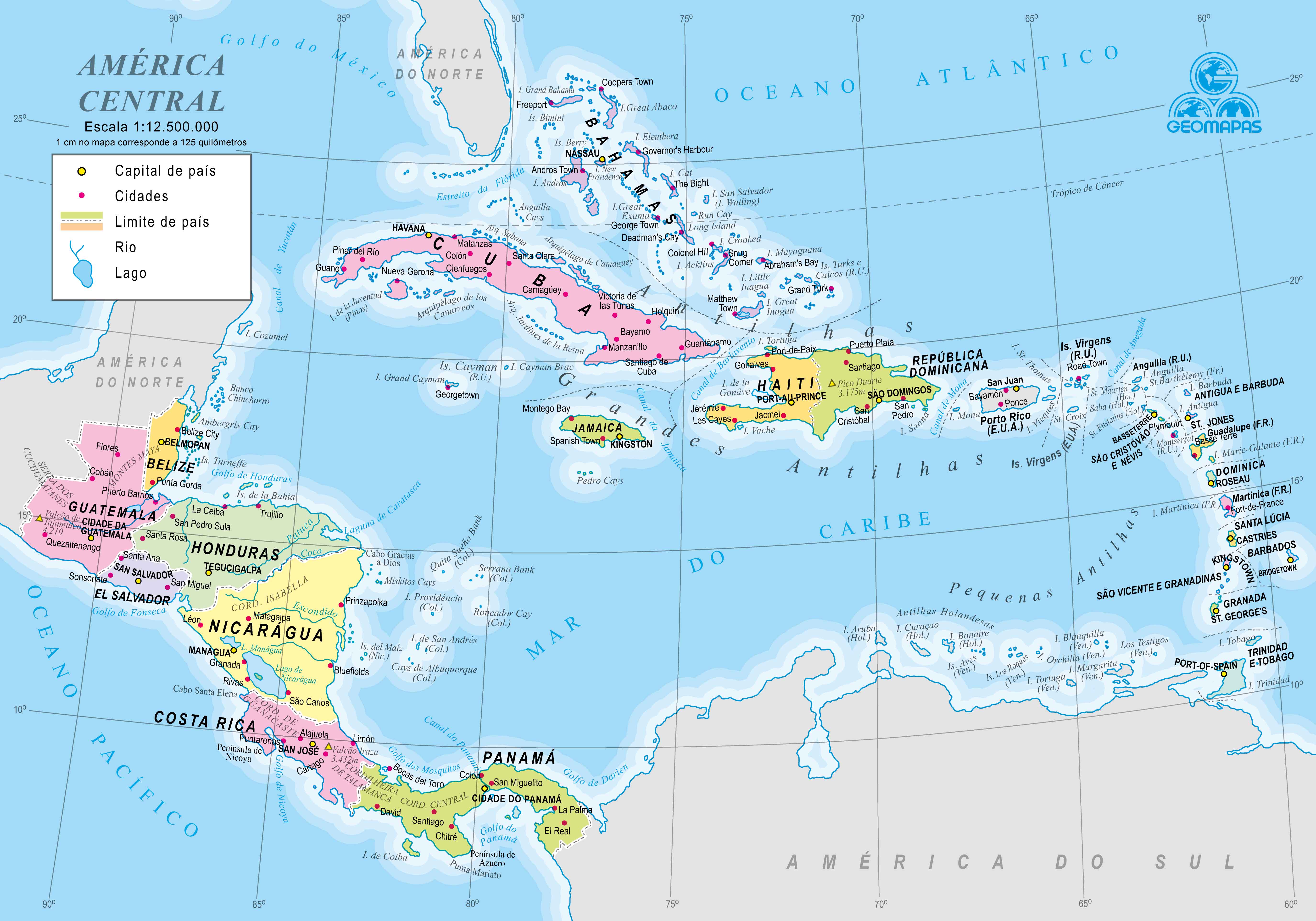 Ref. 031-61 Mapa da América Central Político - Formato 0,20x0,14m
