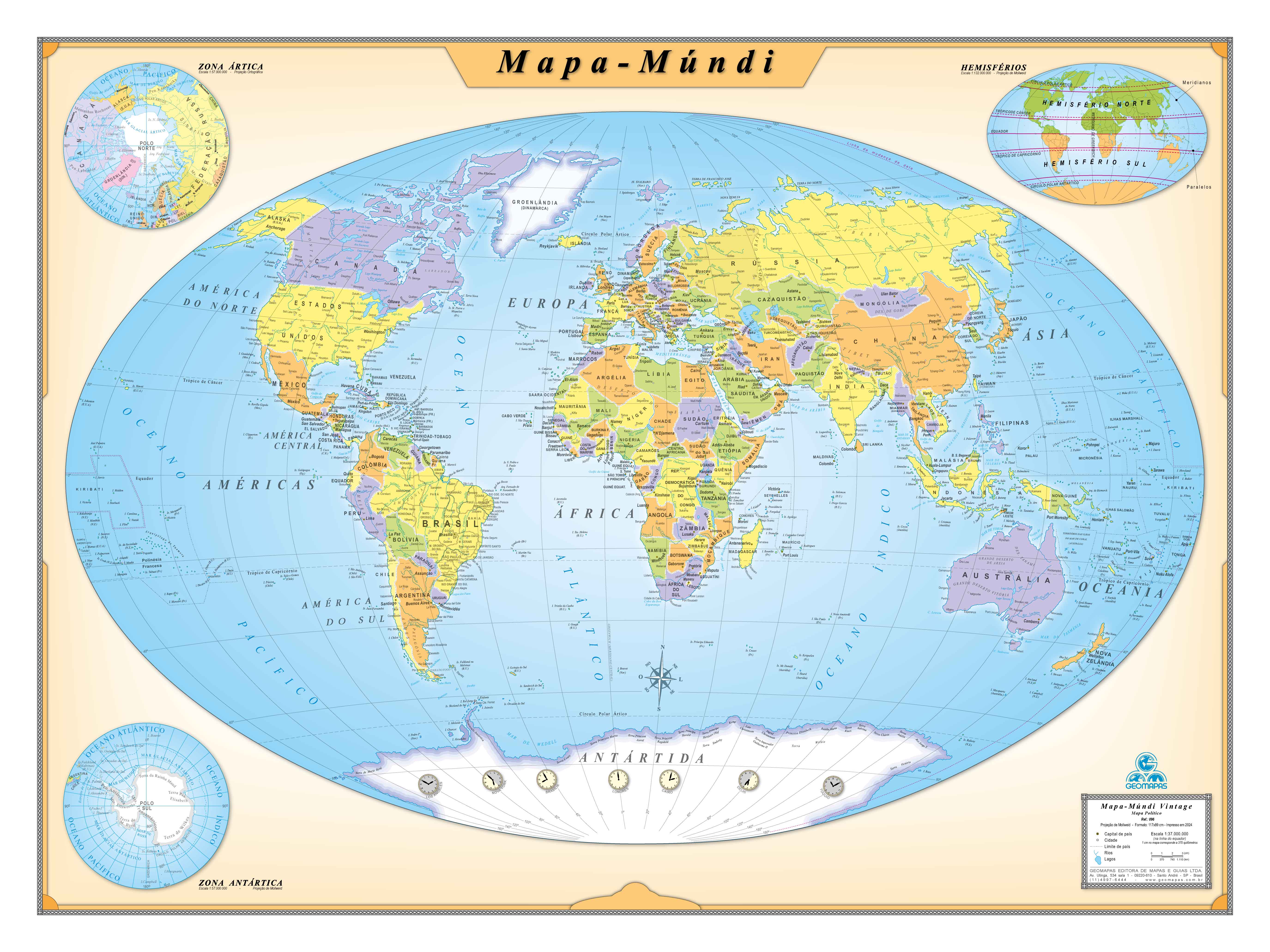 Ref. 096  Mapa-Múndi Vintage - Formato 1,20x0,90m