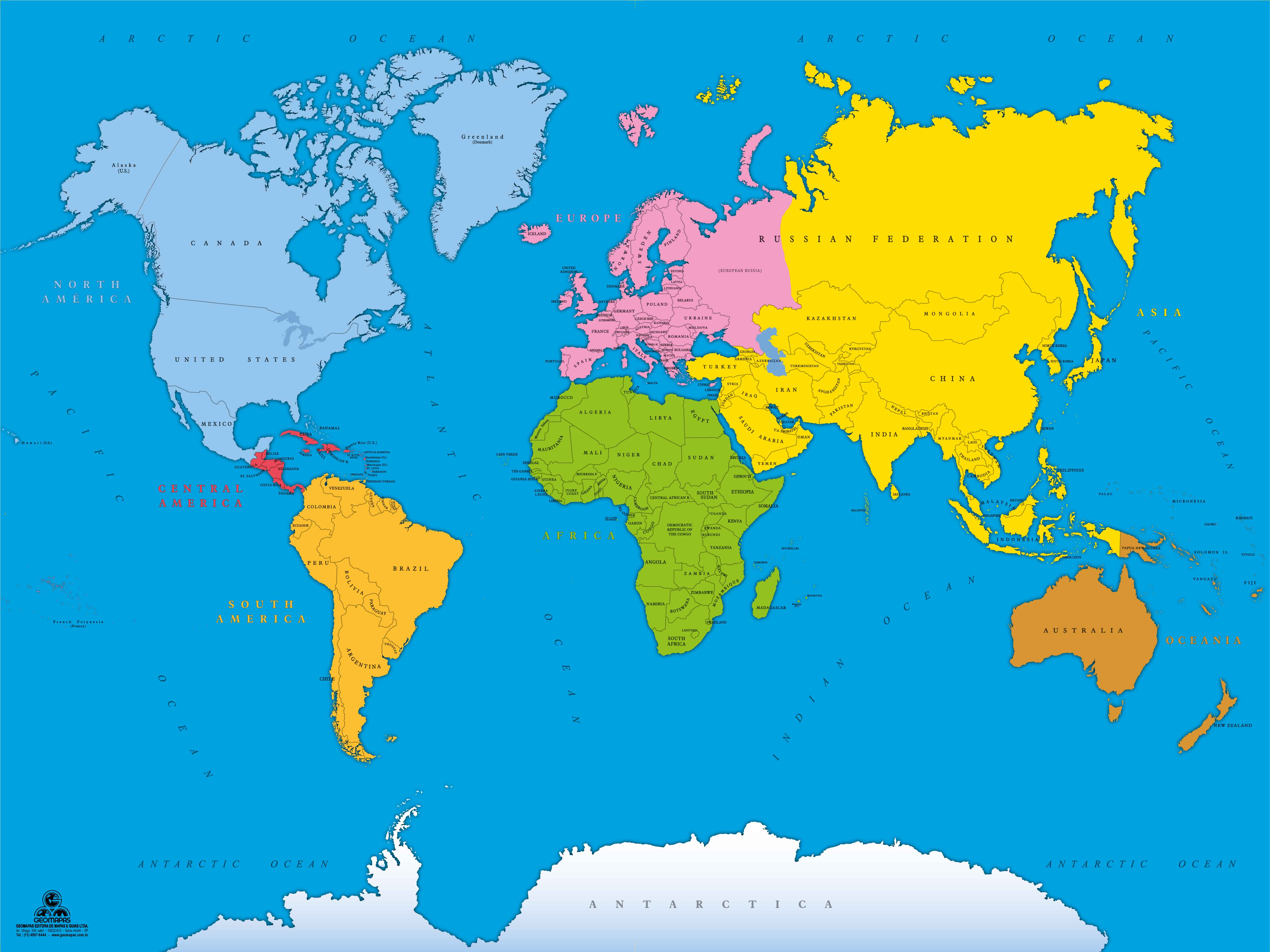Ref. 158 Mapa-Múndi Color Blue - Formato 1,20x0,90m