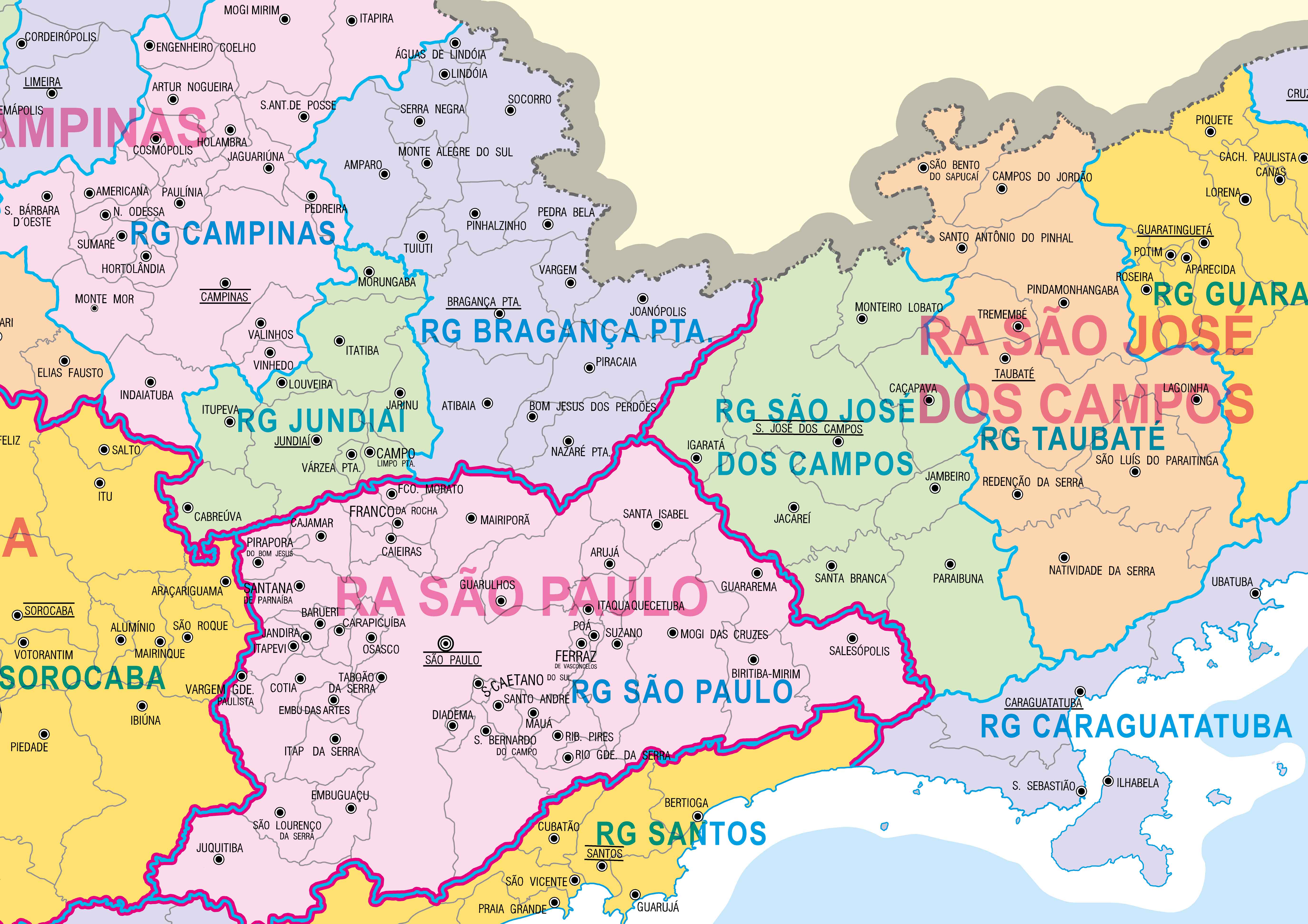 Ref. 572 Mapa do Estado de São Paulo Regiões Administrativas - Formato 1.20x0.90m