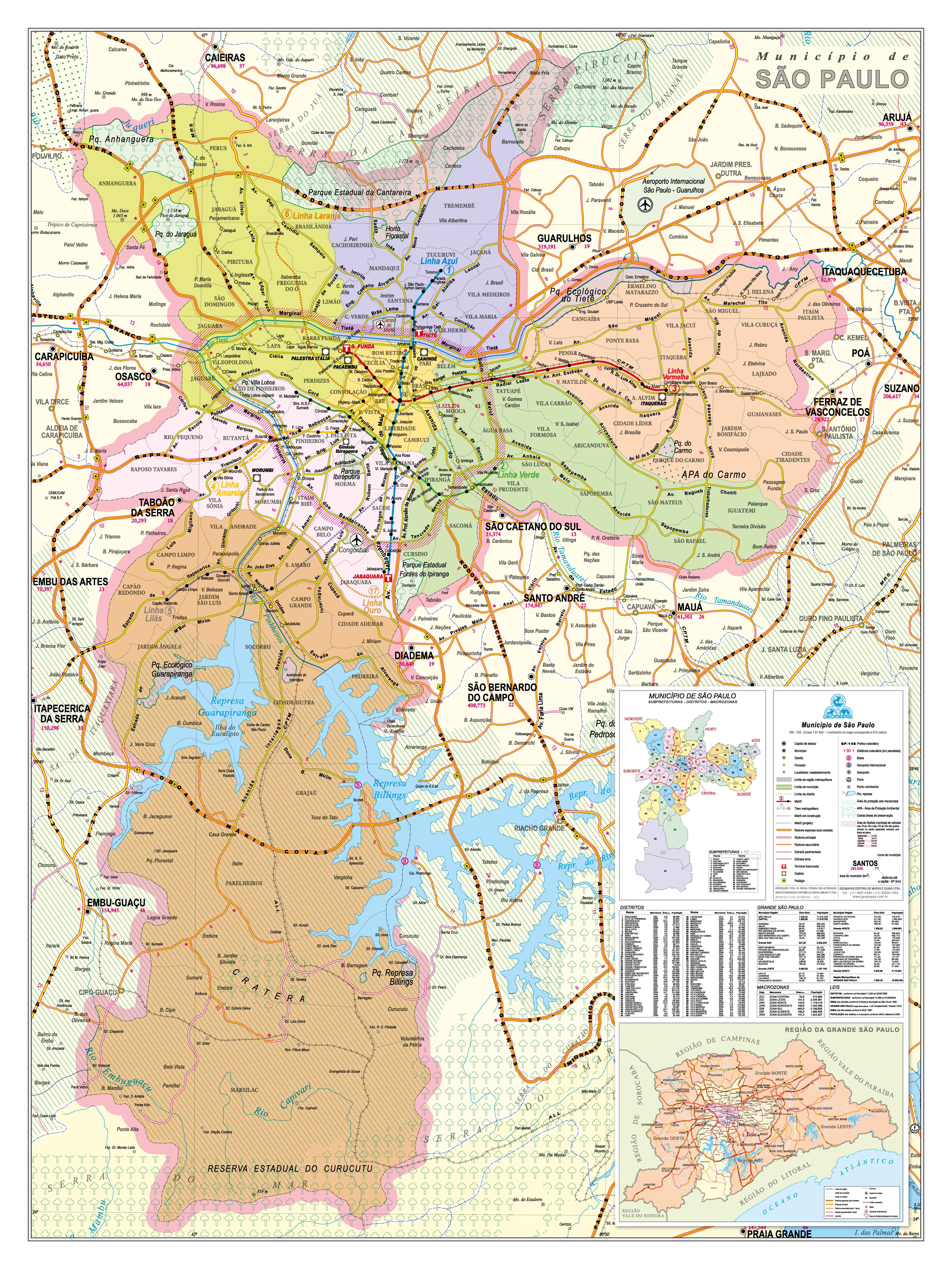 Ref. 709 Mapa do Município de São Paulo  Escala - Formato 1,20x1,60m