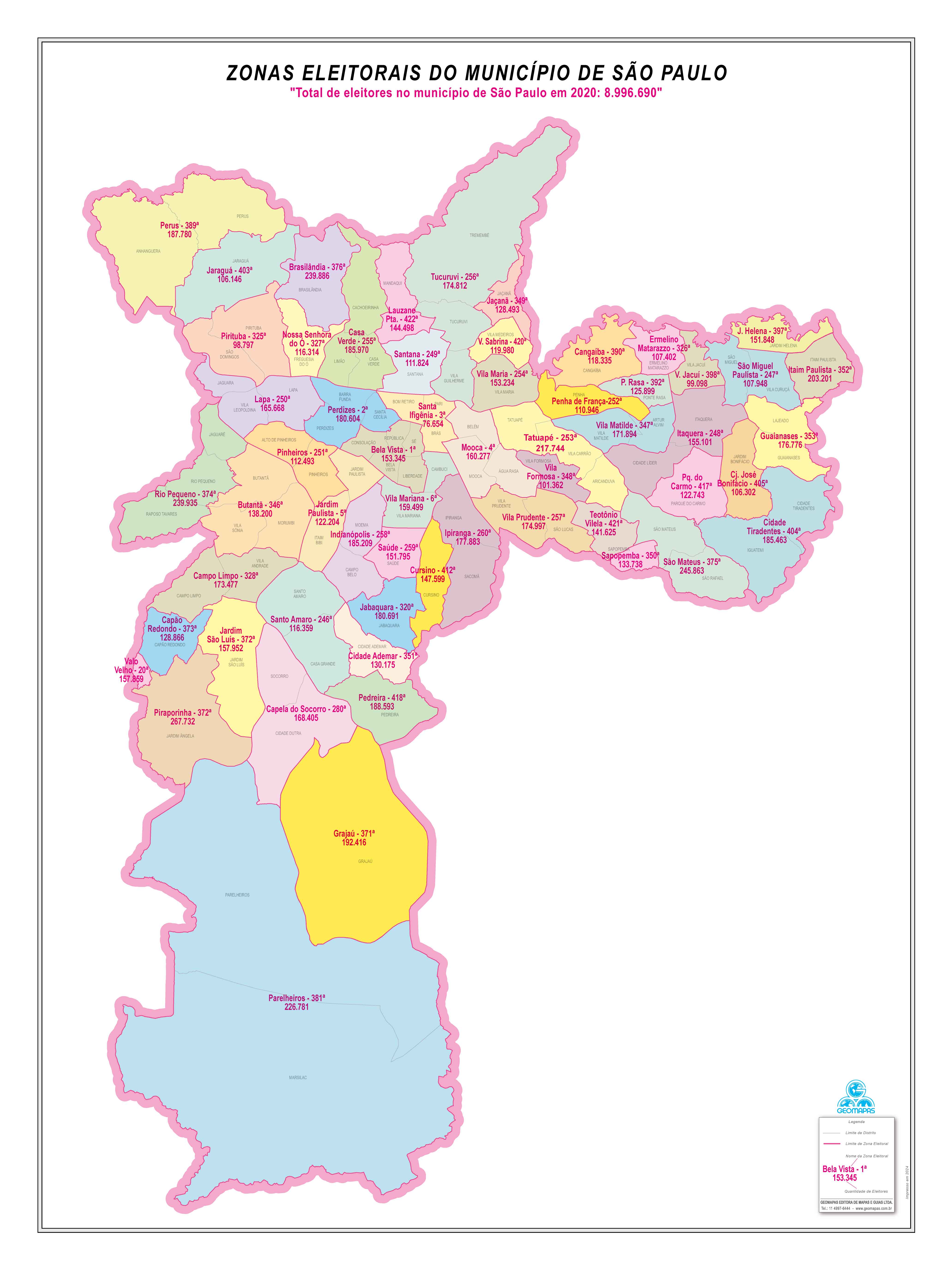 Ref. 716 Mapa das Zonas Eleitorais do Município de São Paulo - Formato 0,90x1,20m