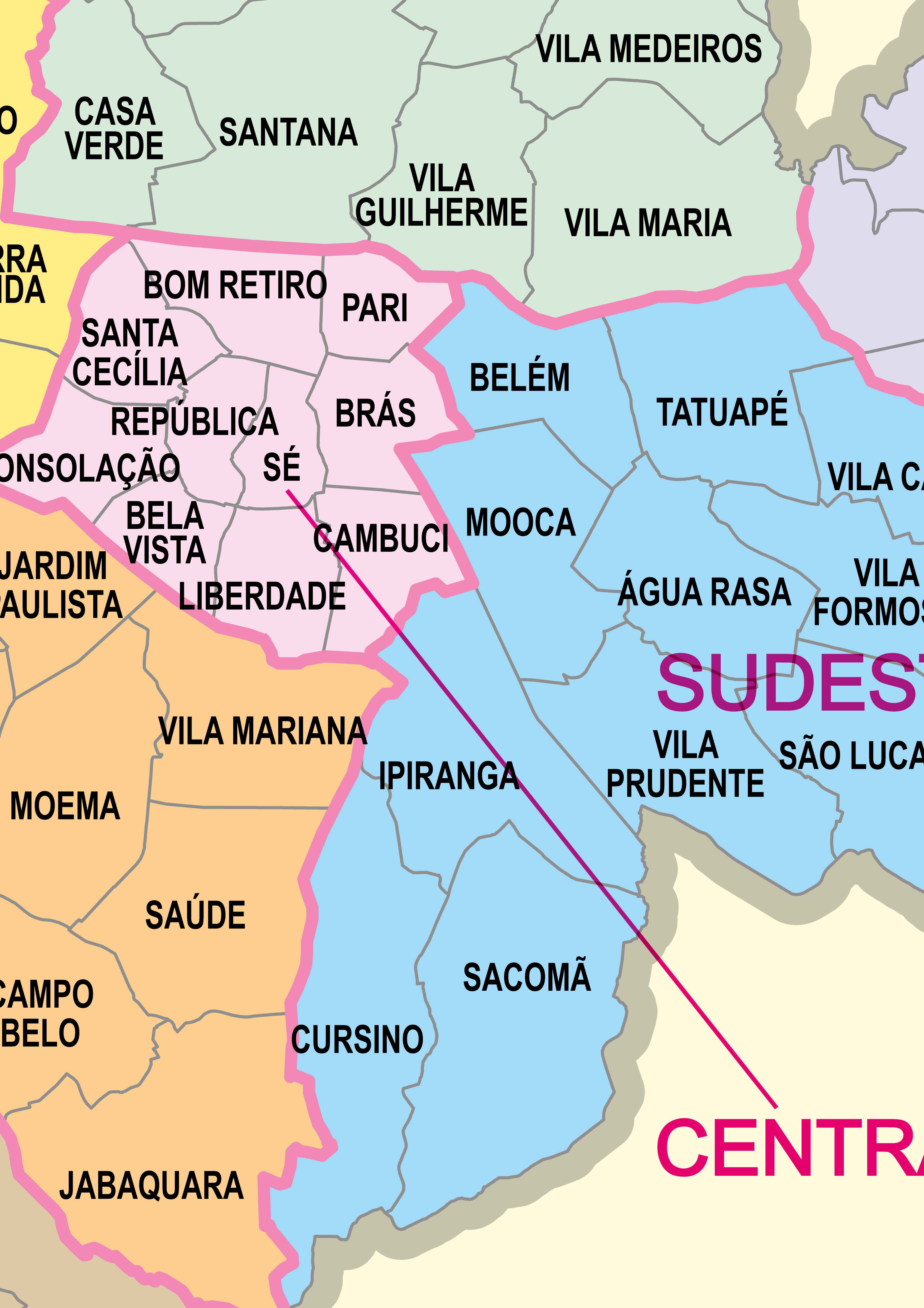 Ref. 717 Mapa dos Distritos e Regiões do Município de SP - Formato: 0.90x1.20m