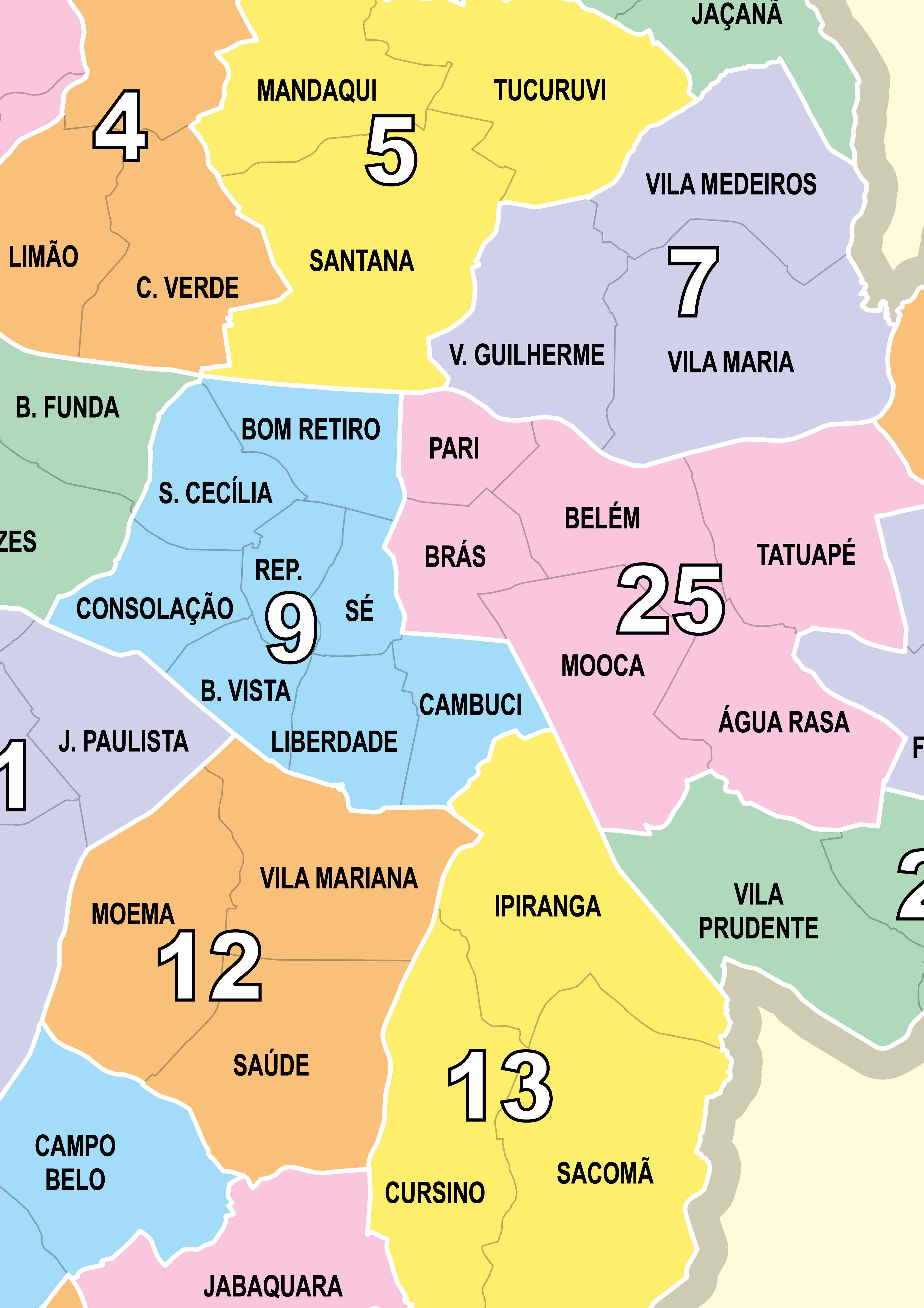 Ref. 718 Mapa dos Distritos e Subprefeituras do Município de São Paulo - Formato: 0.90x1.20m