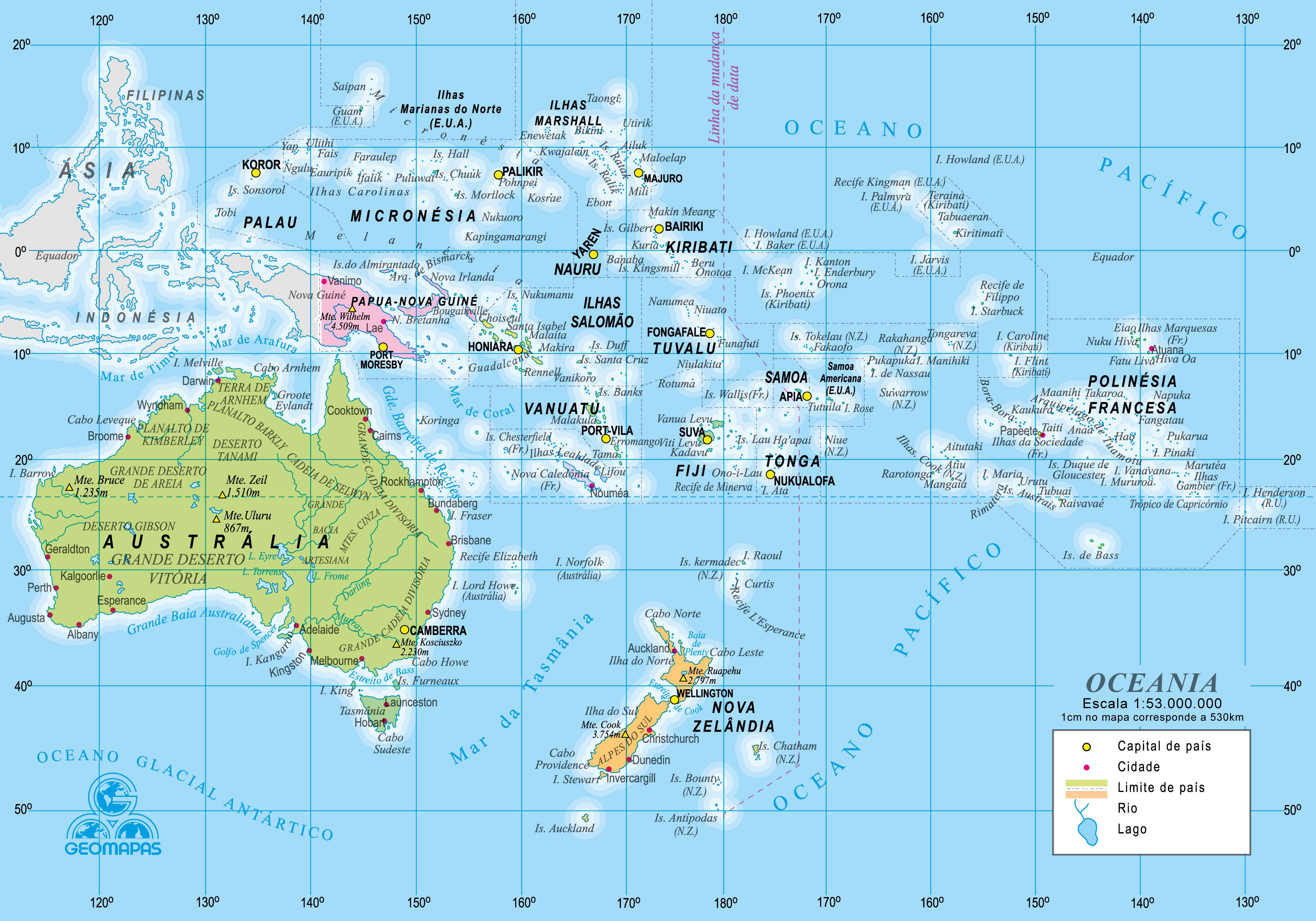 Ref. 031-61 Mapa da Oceania Político - Formato 0,20x0,14m