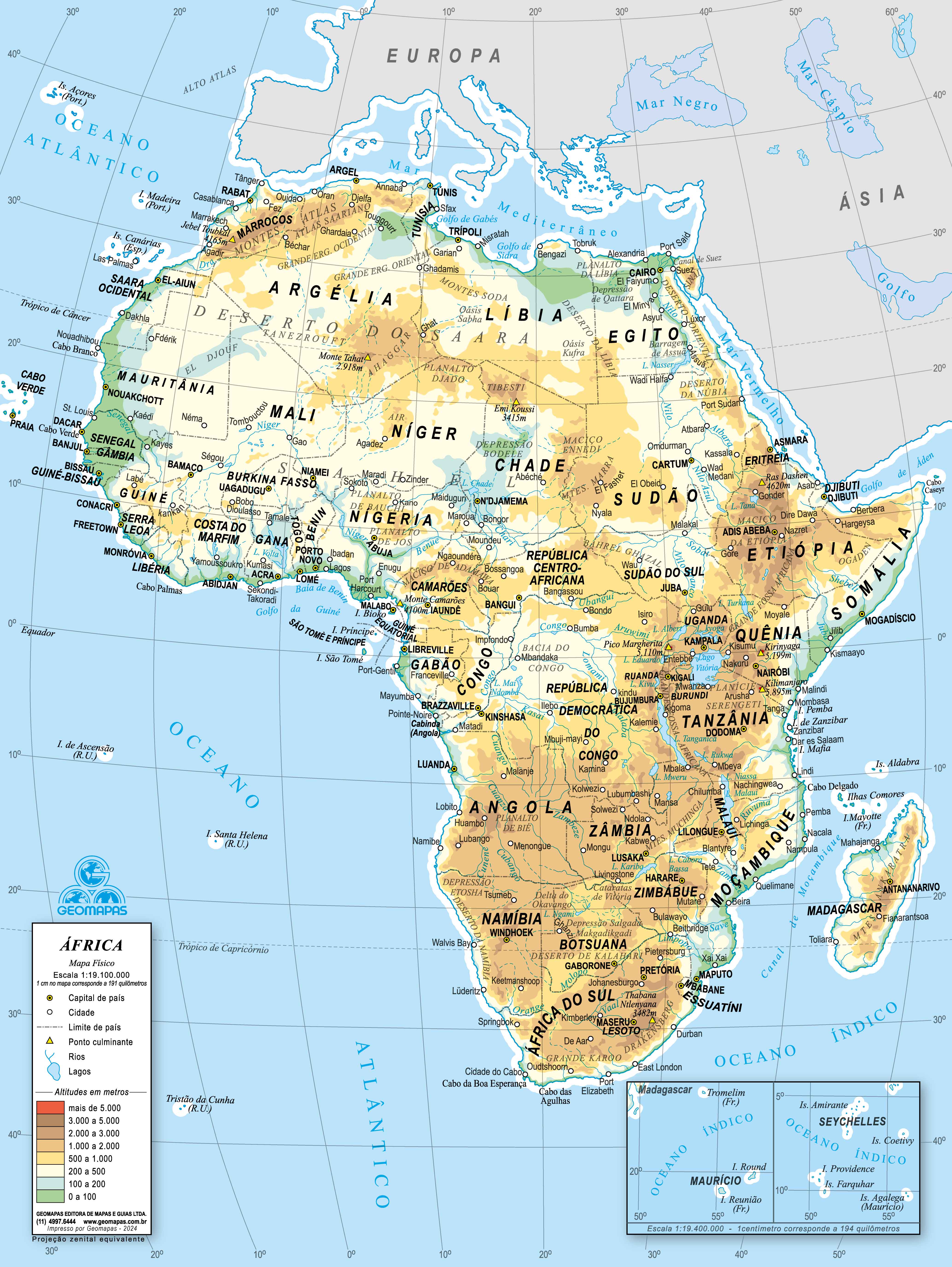 Ref. 032-61 Mapa da África Físico - Formato 0,297x0,395m