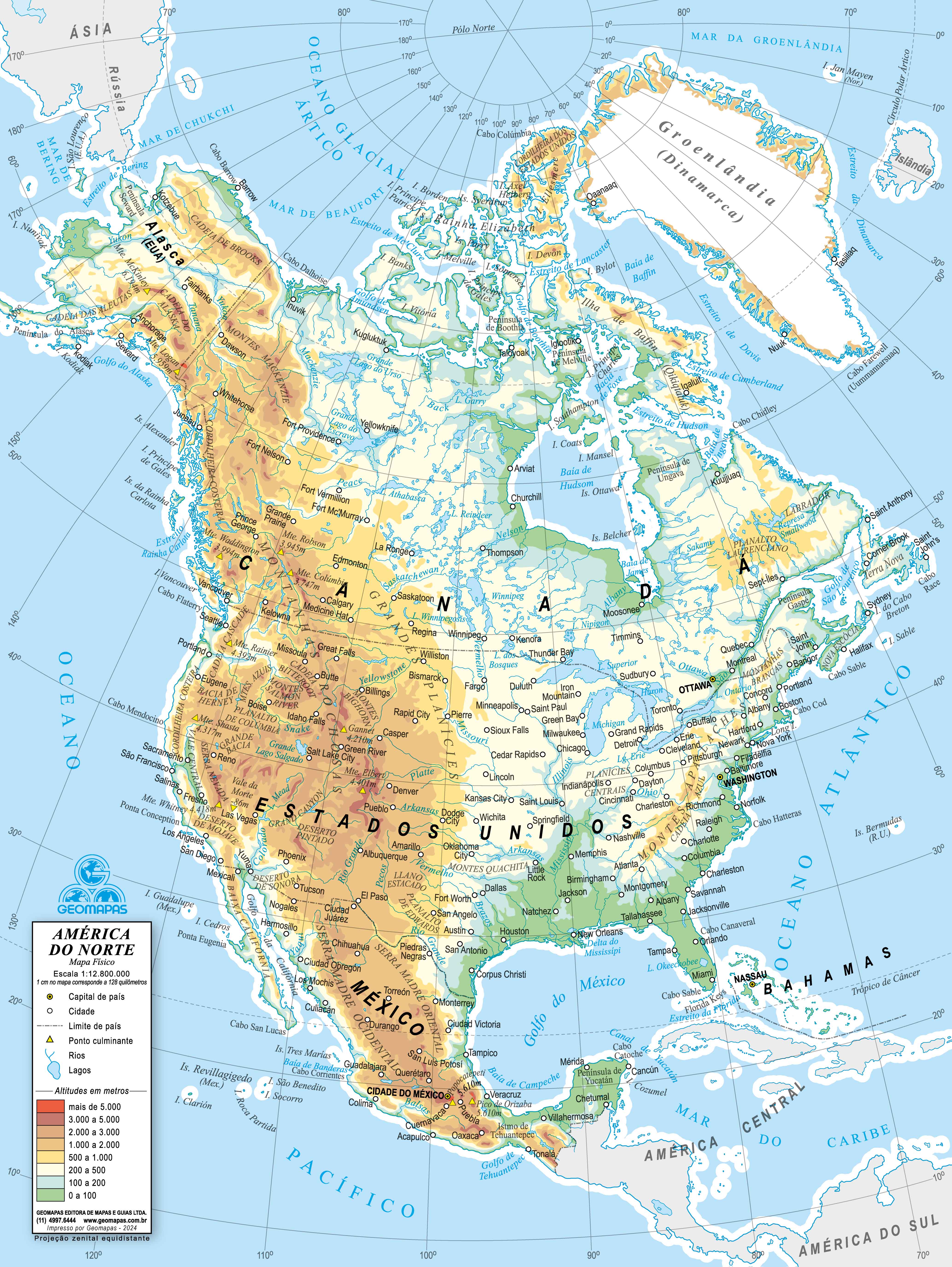 Ref. 032-61 Mapa da América do Norte Físico - Formato 0,297x0,395m