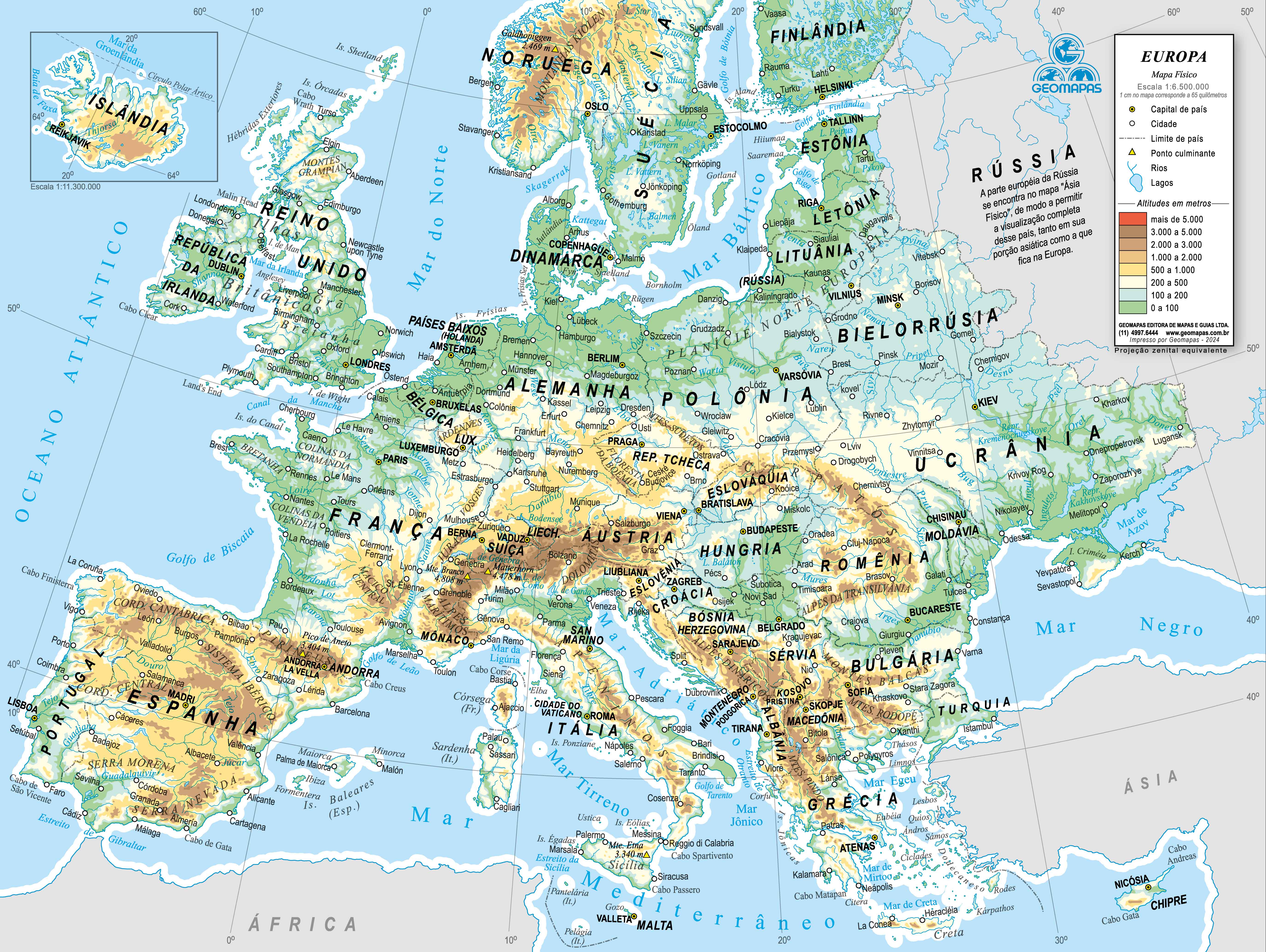 Ref. 032-61 Mapa da Europa Físico - Formato 0,395x0,297m