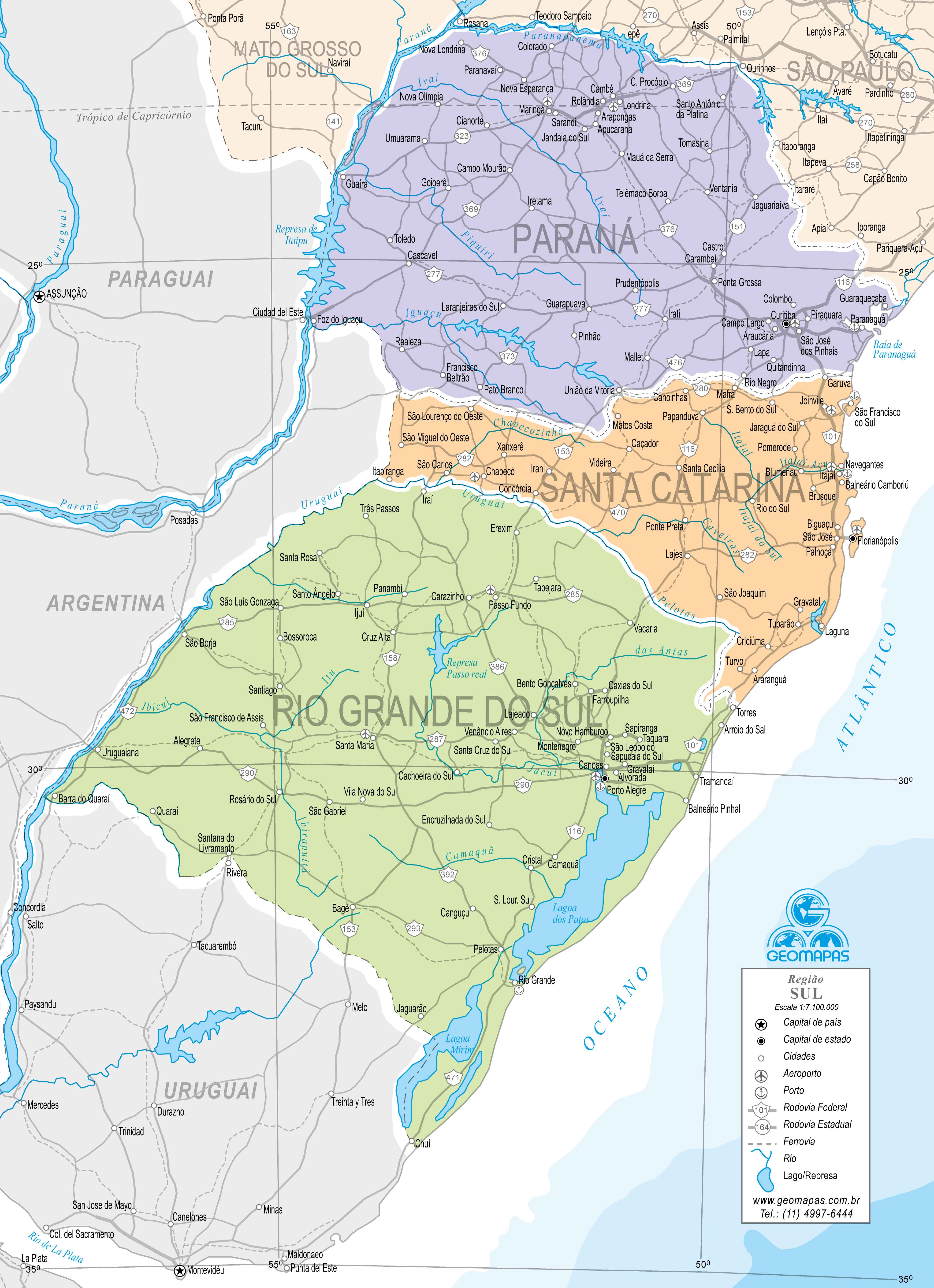 Ref. 033-61 Mapa da Região Sul do Brasil-Político - Formato 0,145x0,20m