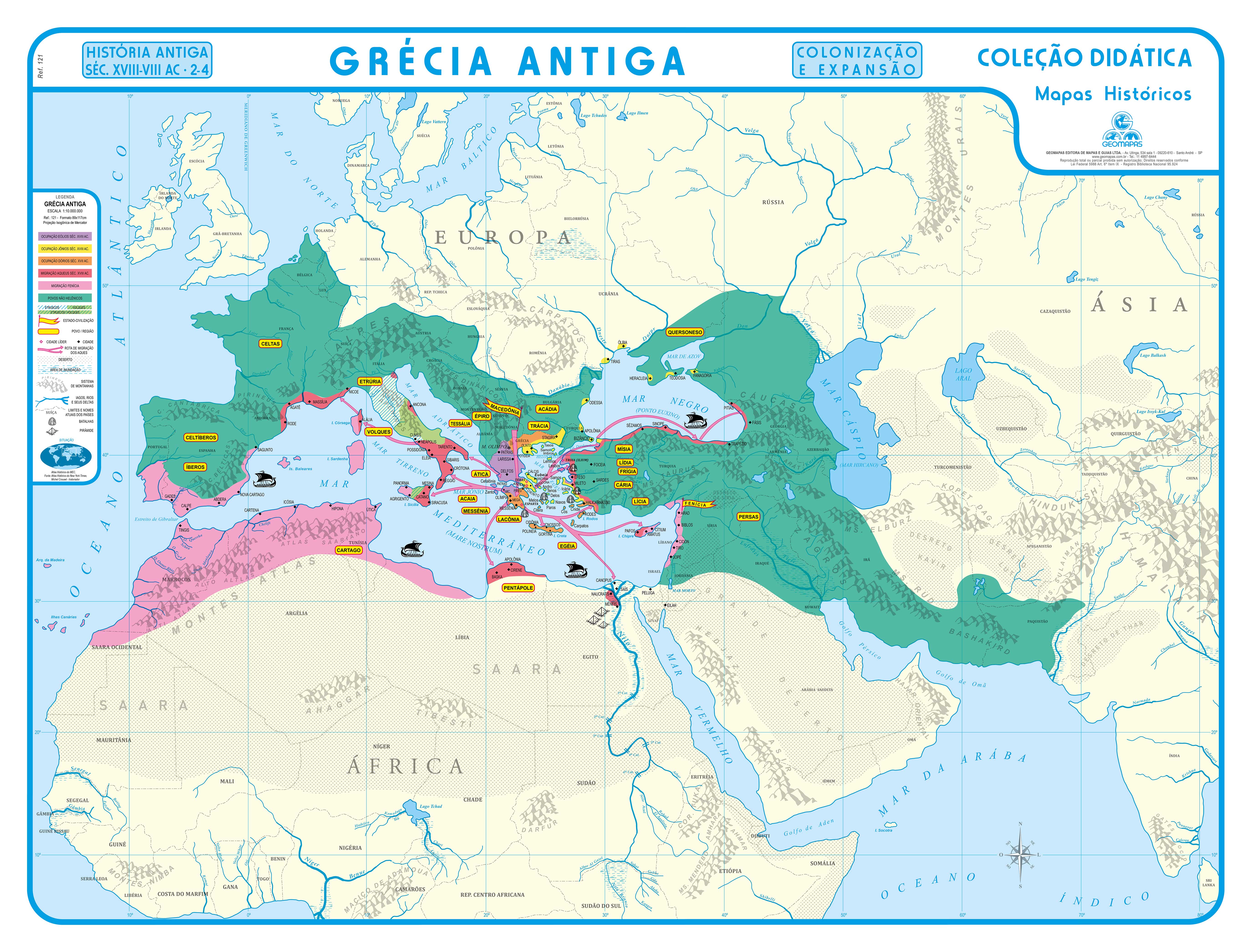 Ref. 121  Mapa da Grécia Antiga - Formato 1,20x0,90m