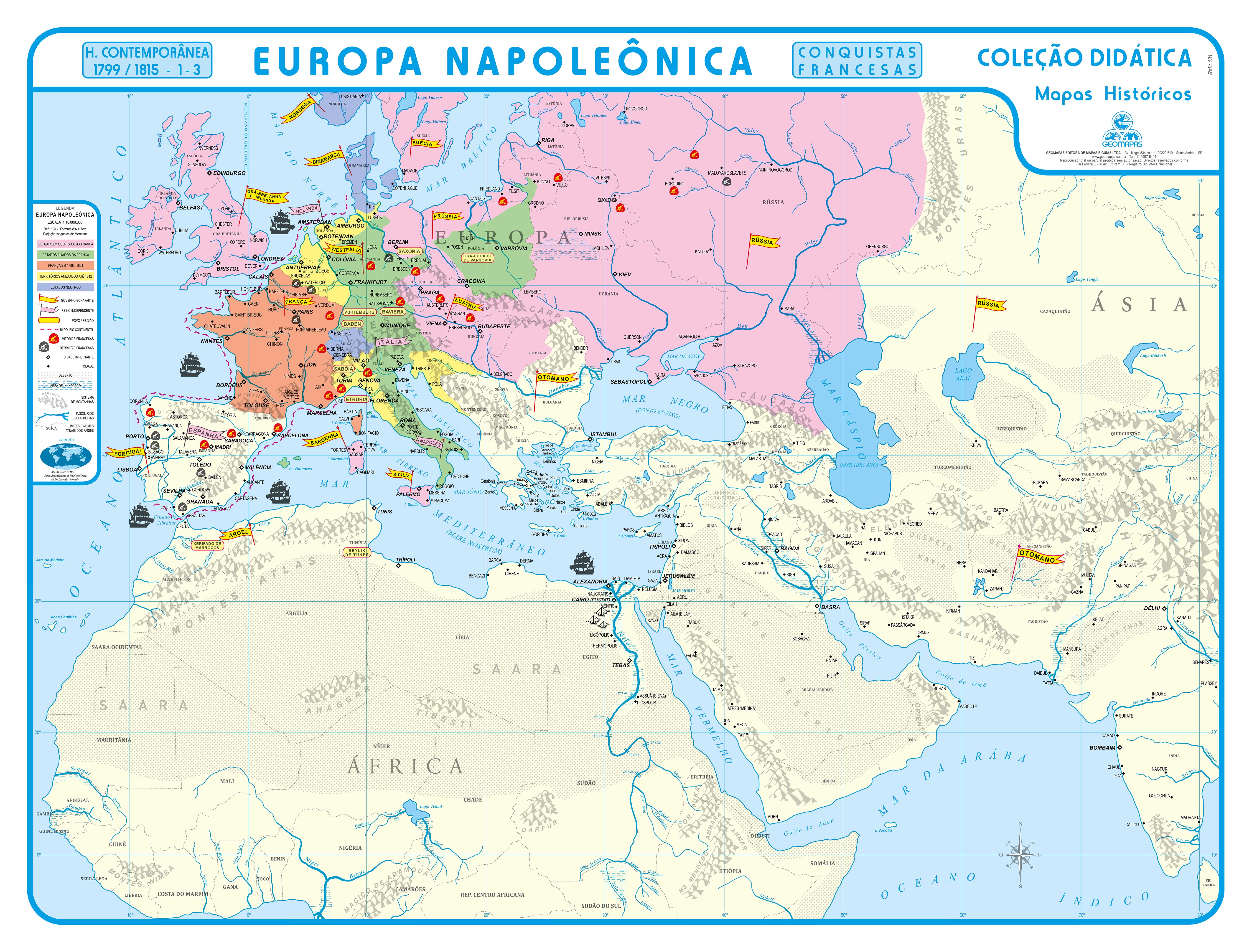 Ref. 131  Mapa da Europa Napoleônica - Formato 1,20x0,90m