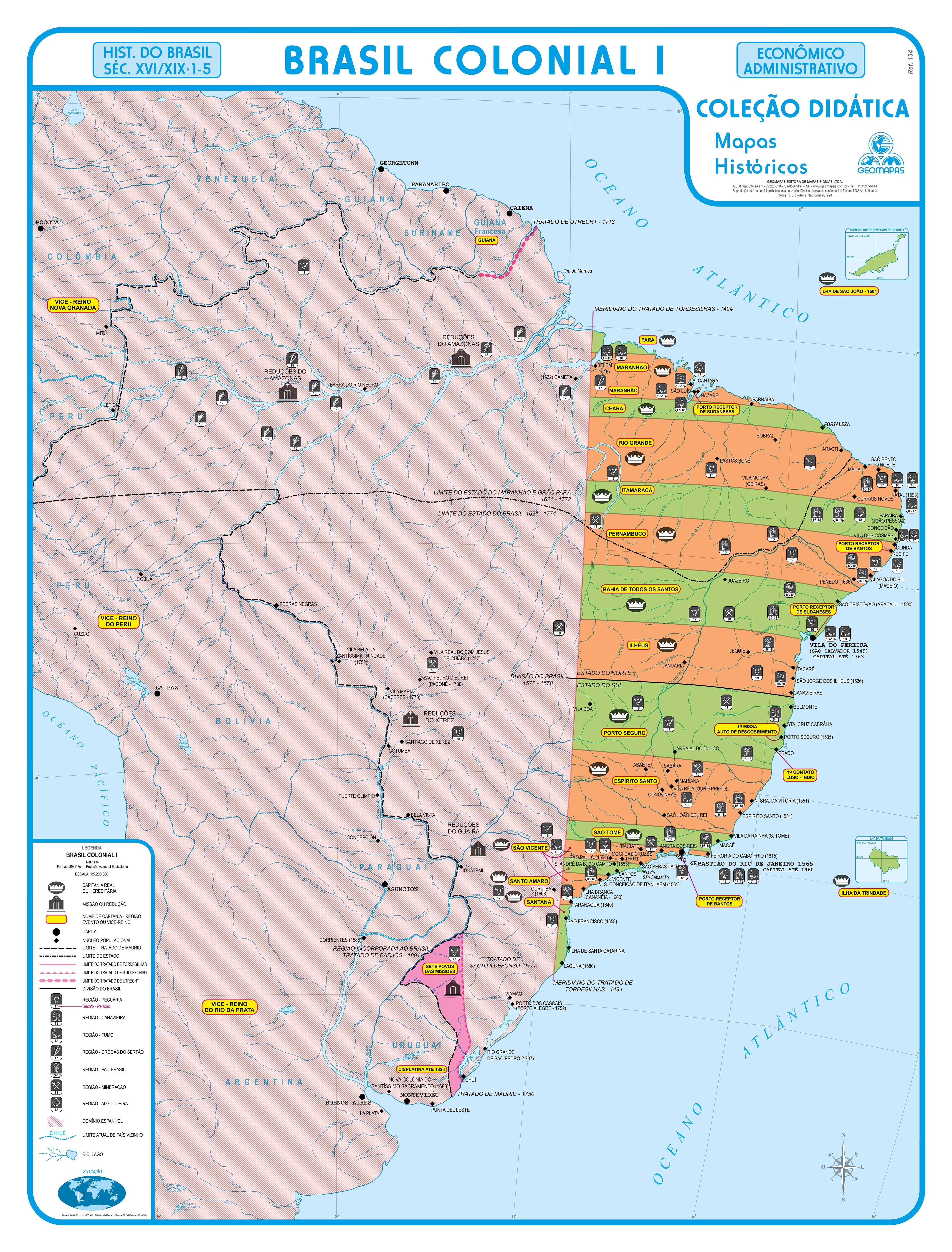 Ref. 134 Mapa do Brasil Colônial I - Formato 0,90x1,20m