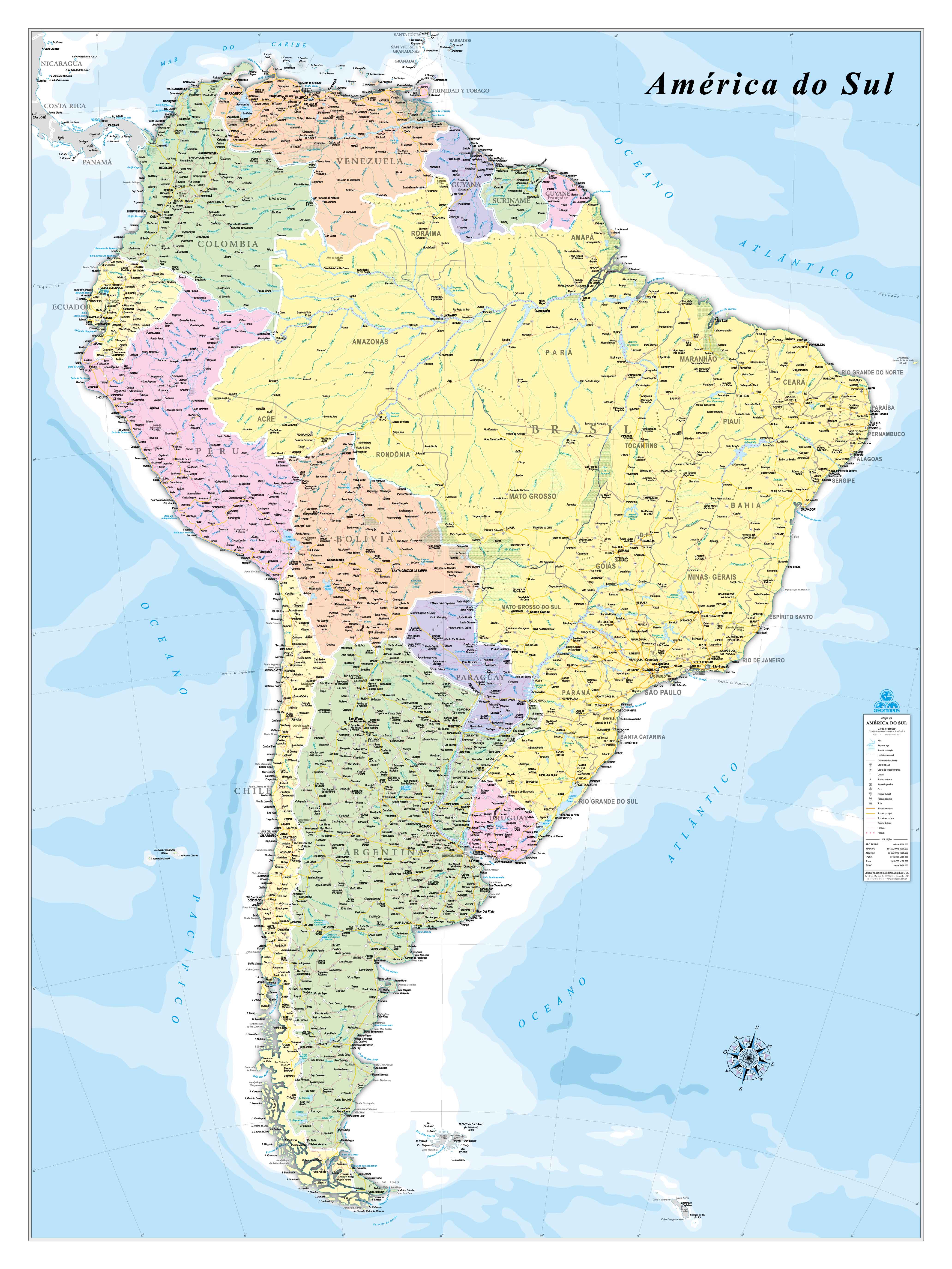 Ref. 172  Mapa da América do Sul - Formato 1.20x1.60m