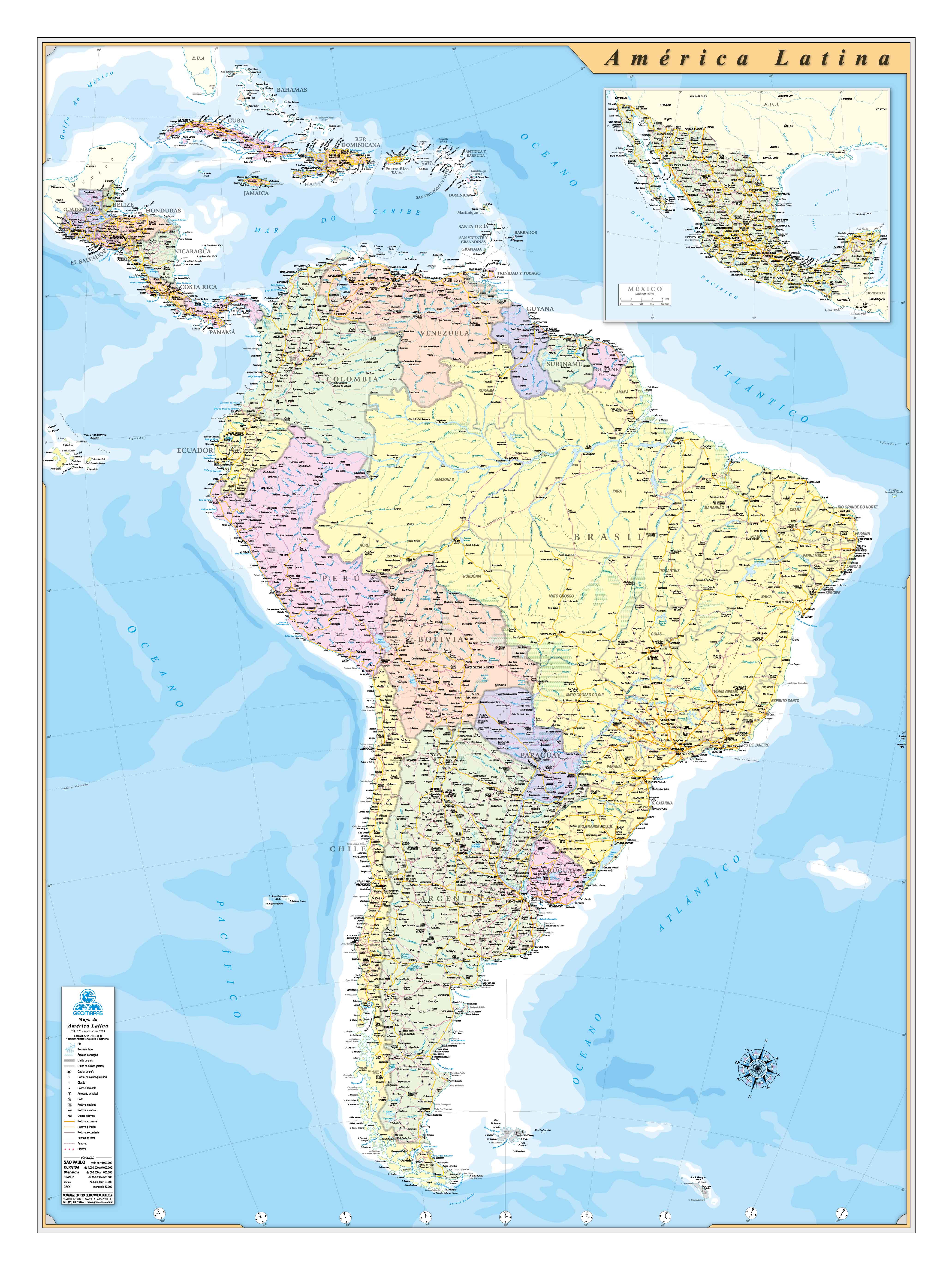 Ref. 175 Mapa da América Latina    Formato 0.90x1.20m