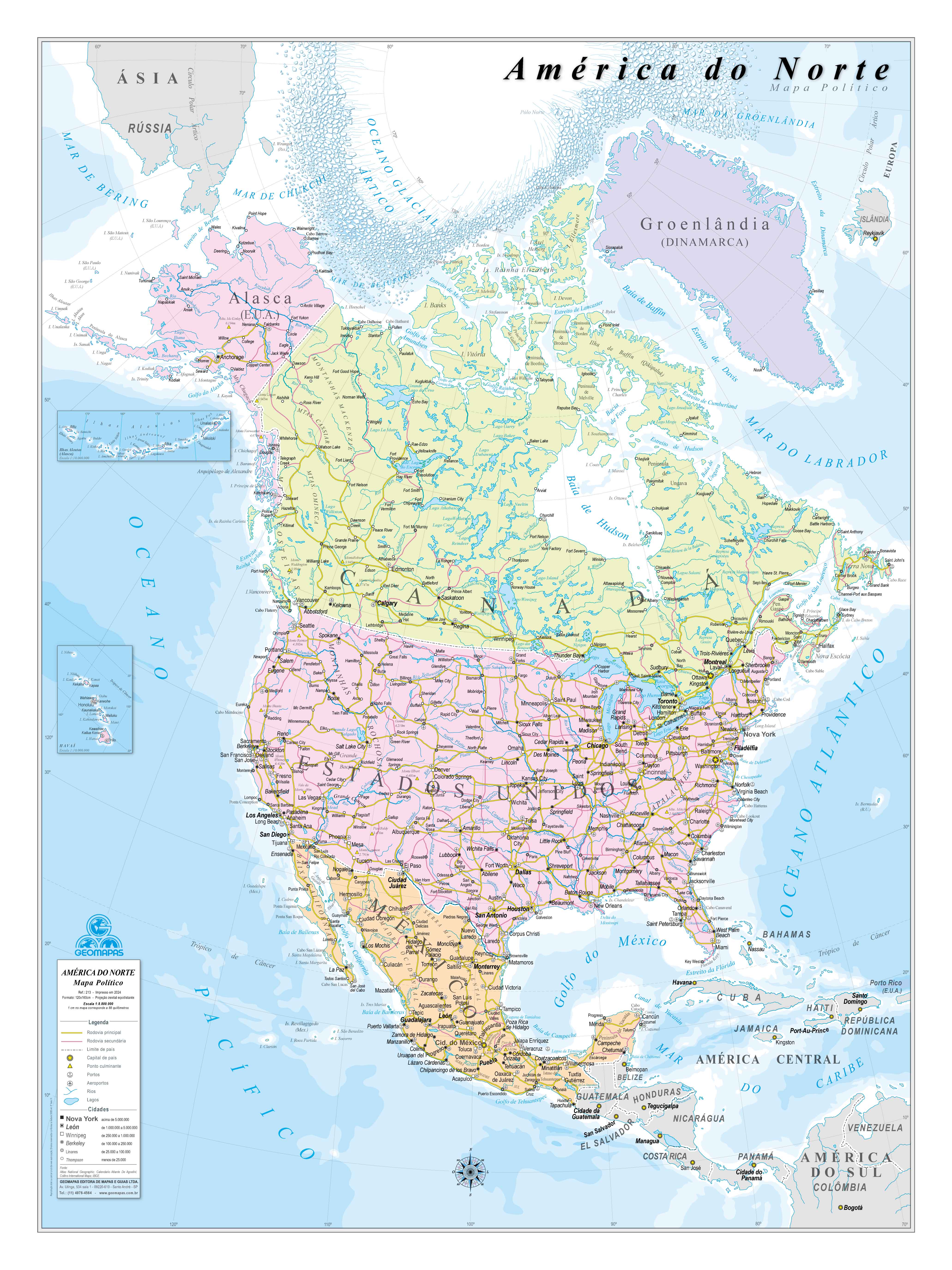 Ref. 209 Mapa da América do Norte - Formato 0,90x1,20m
