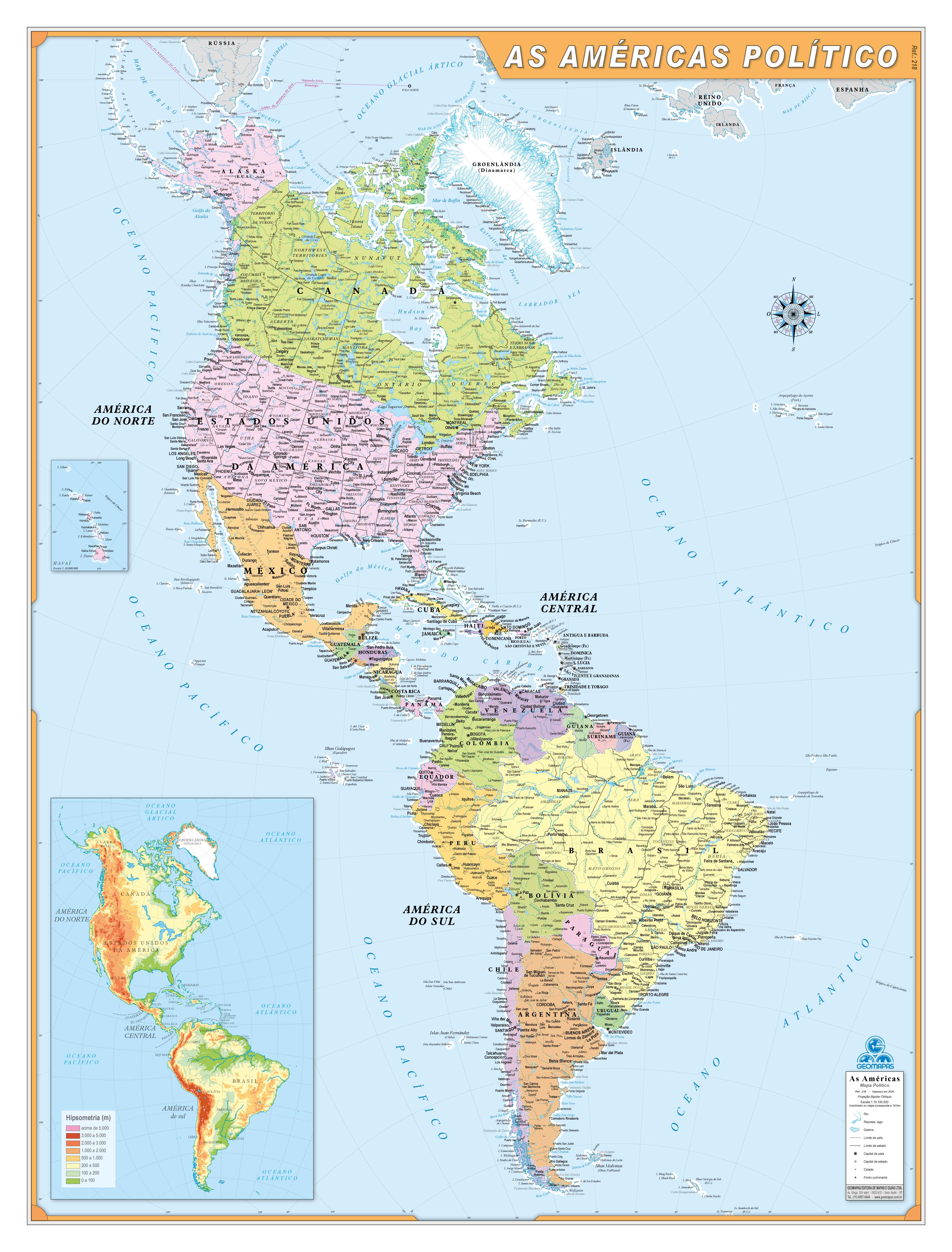 Ref. 218  Mapa As Américas Político - Formato 0,90x1,20m