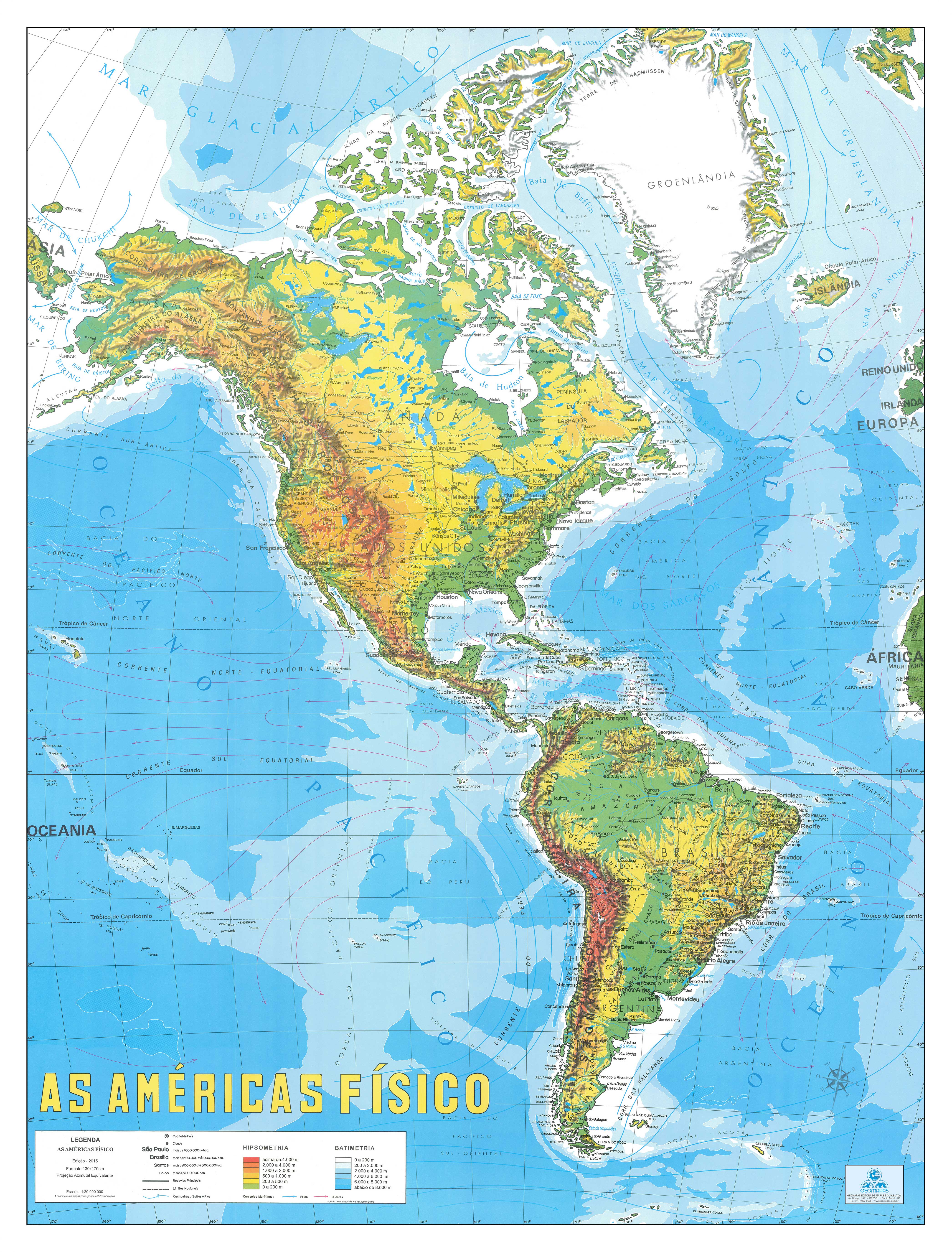 Ref. 219  Mapa As Américas Físico - Formato 1,20x0,90m