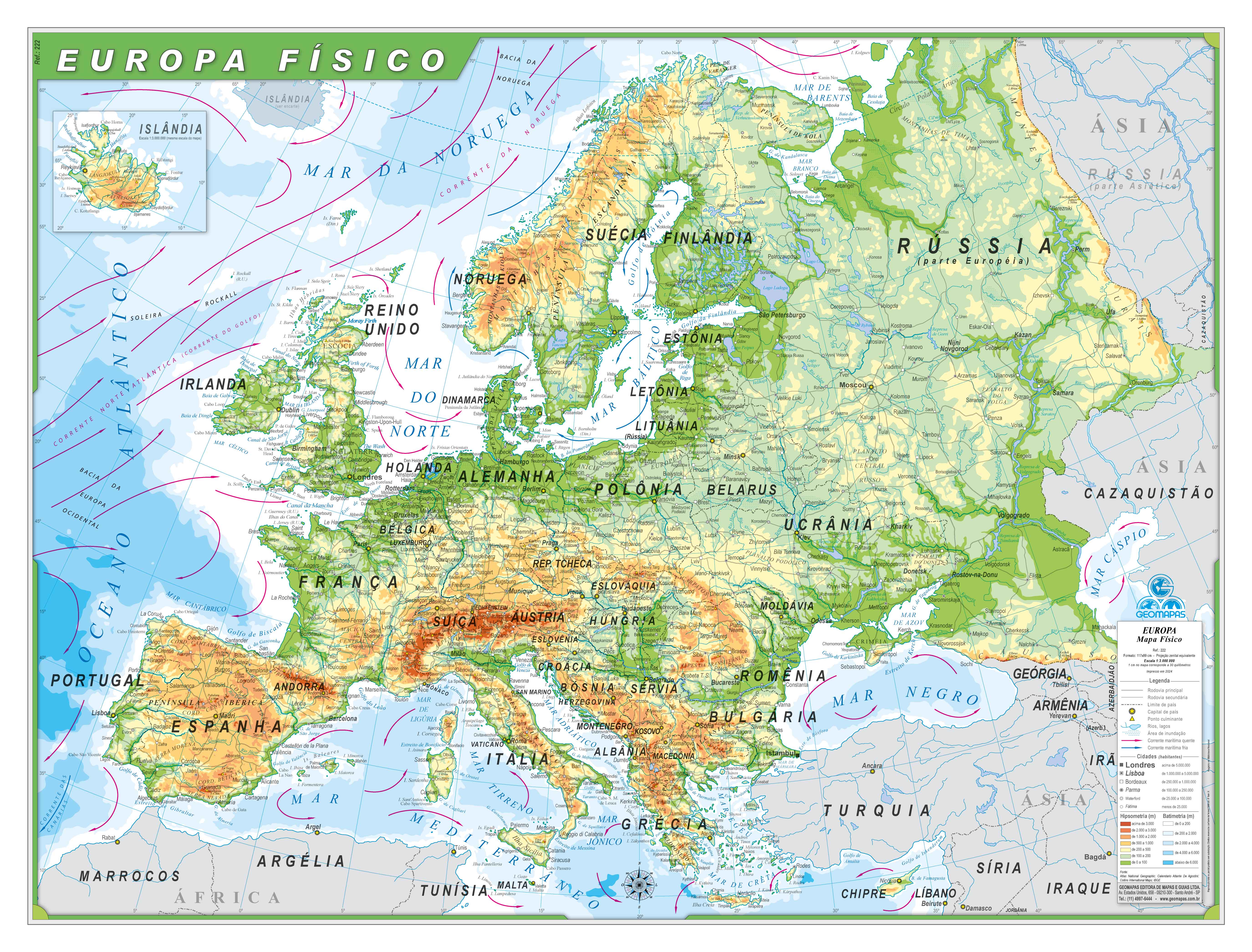 Ref. 222  Mapa Europa Físico - Formato: 1,20x0,90m