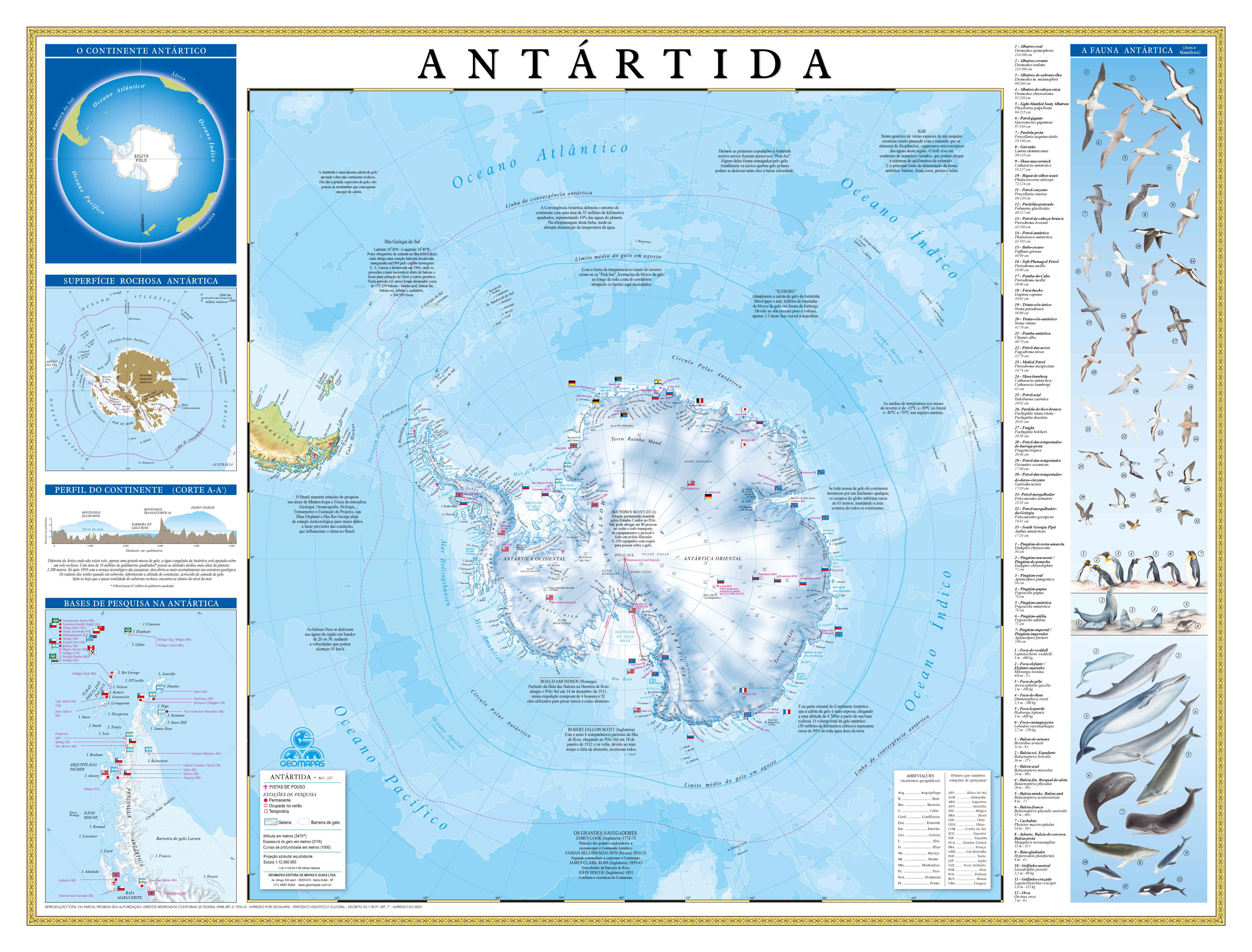 Ref. 227  Mapa da Antártida Físico - Formato 1,20x0,90m