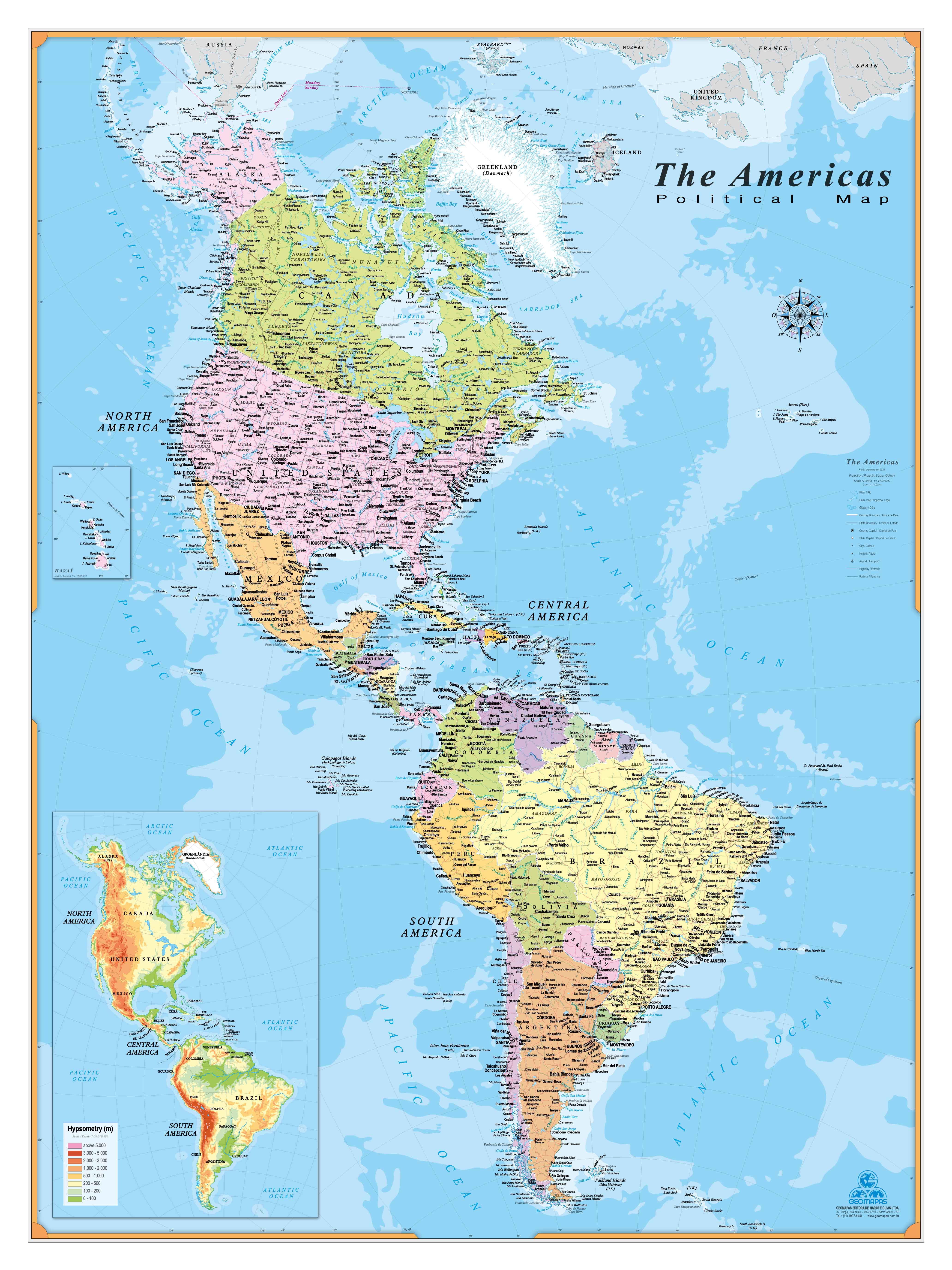 Ref. 232  Mapa The Americas Political - Formato 1.20x1.60m