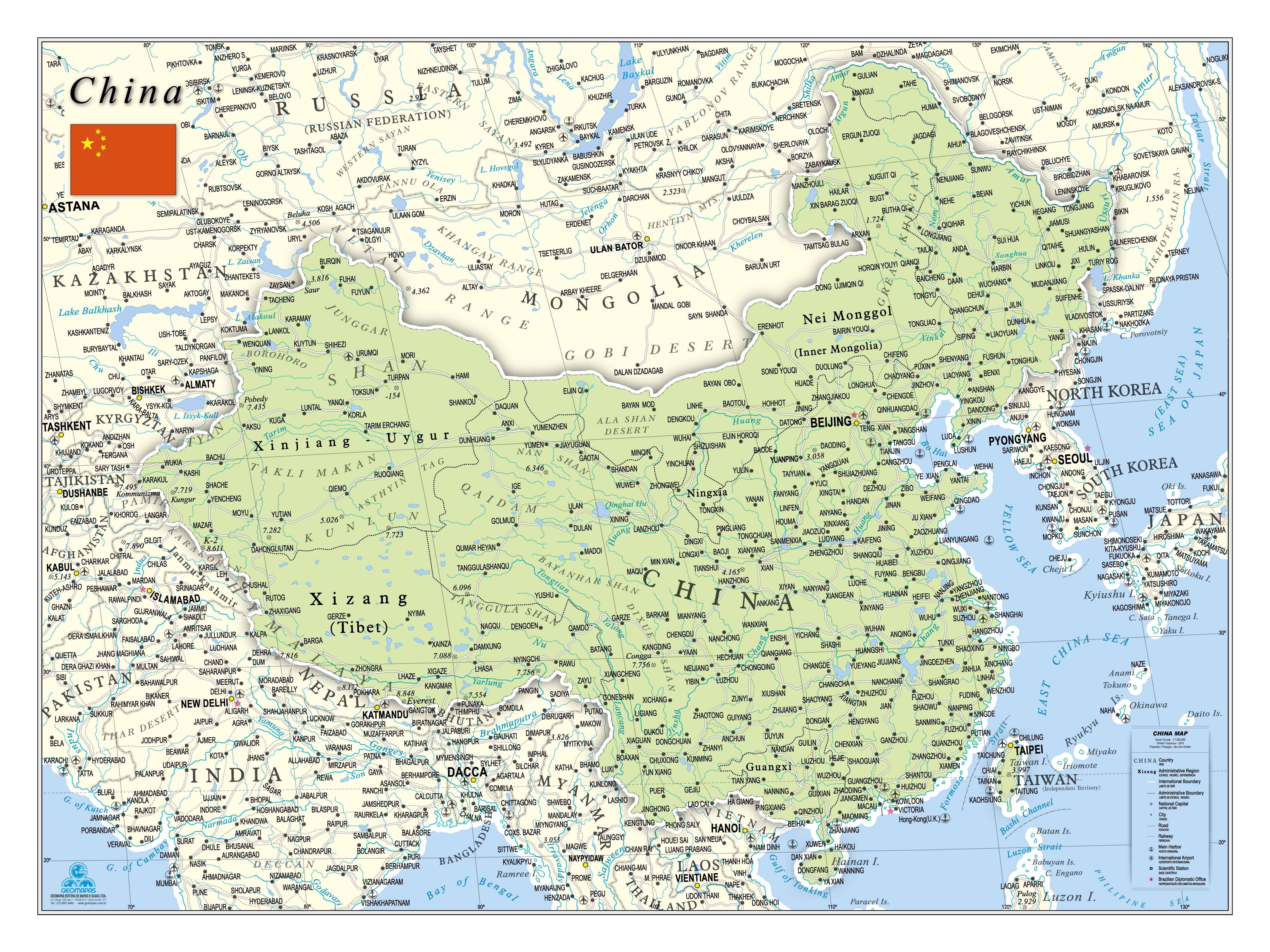 Ref. 236 Mapa da China Político e Rodoviário - Formato: 1.20x0.90m