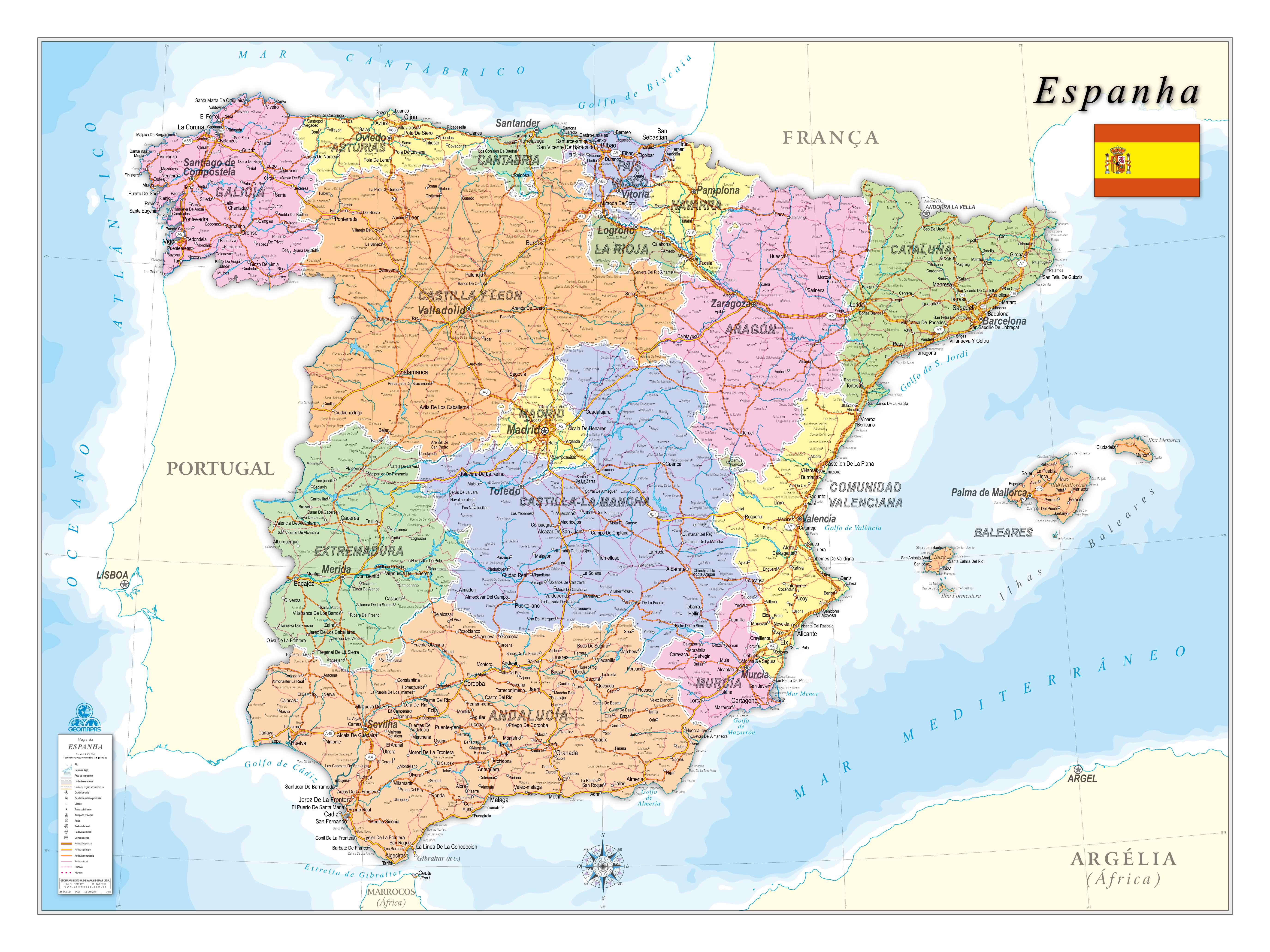 Ref. 238 Mapa da Espanha Pol. e Rod. - Formato 1.20x0.90m