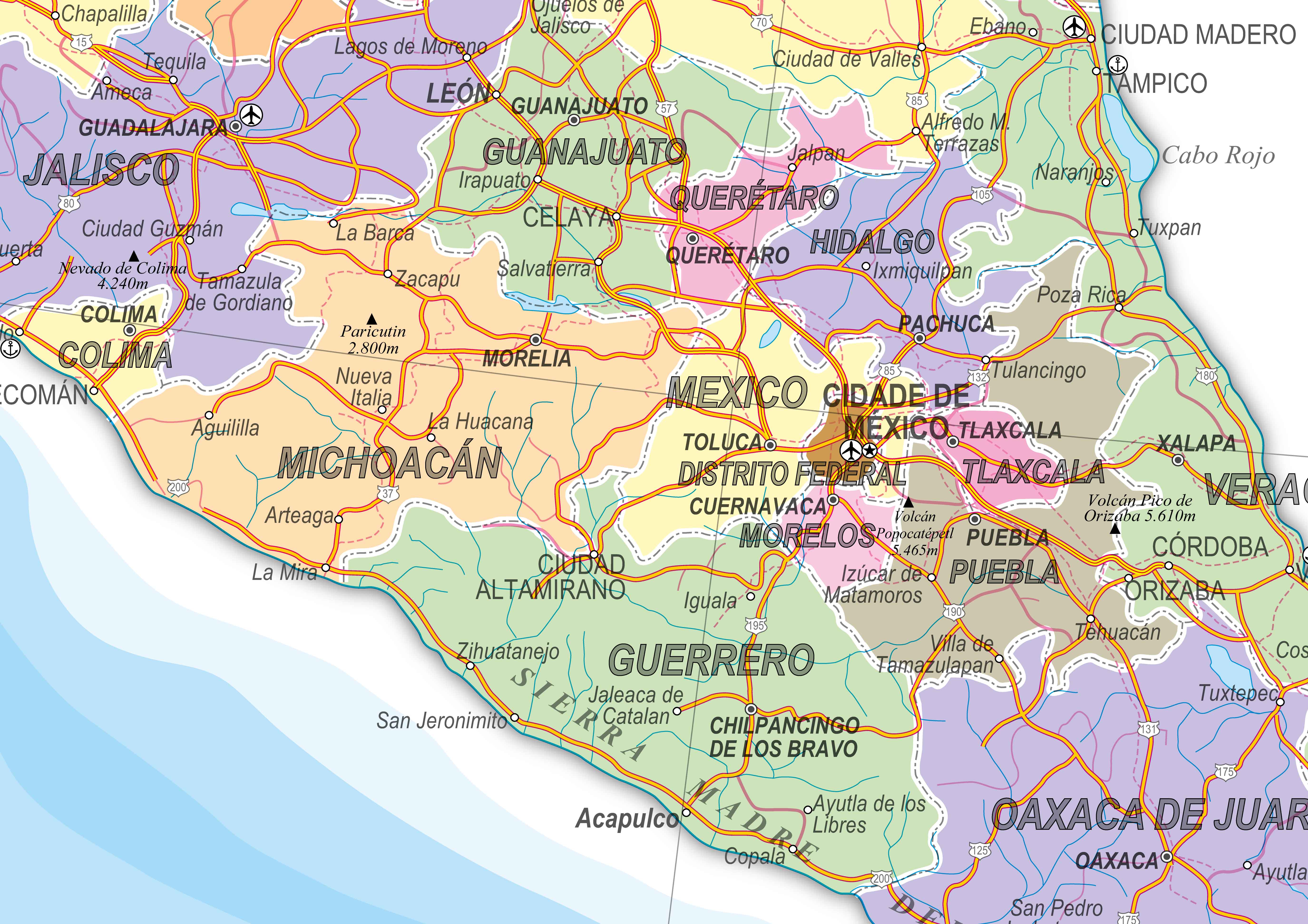 Ref. 239  Mapa do México Político Rodoviário - Formato 1.20x0.90m