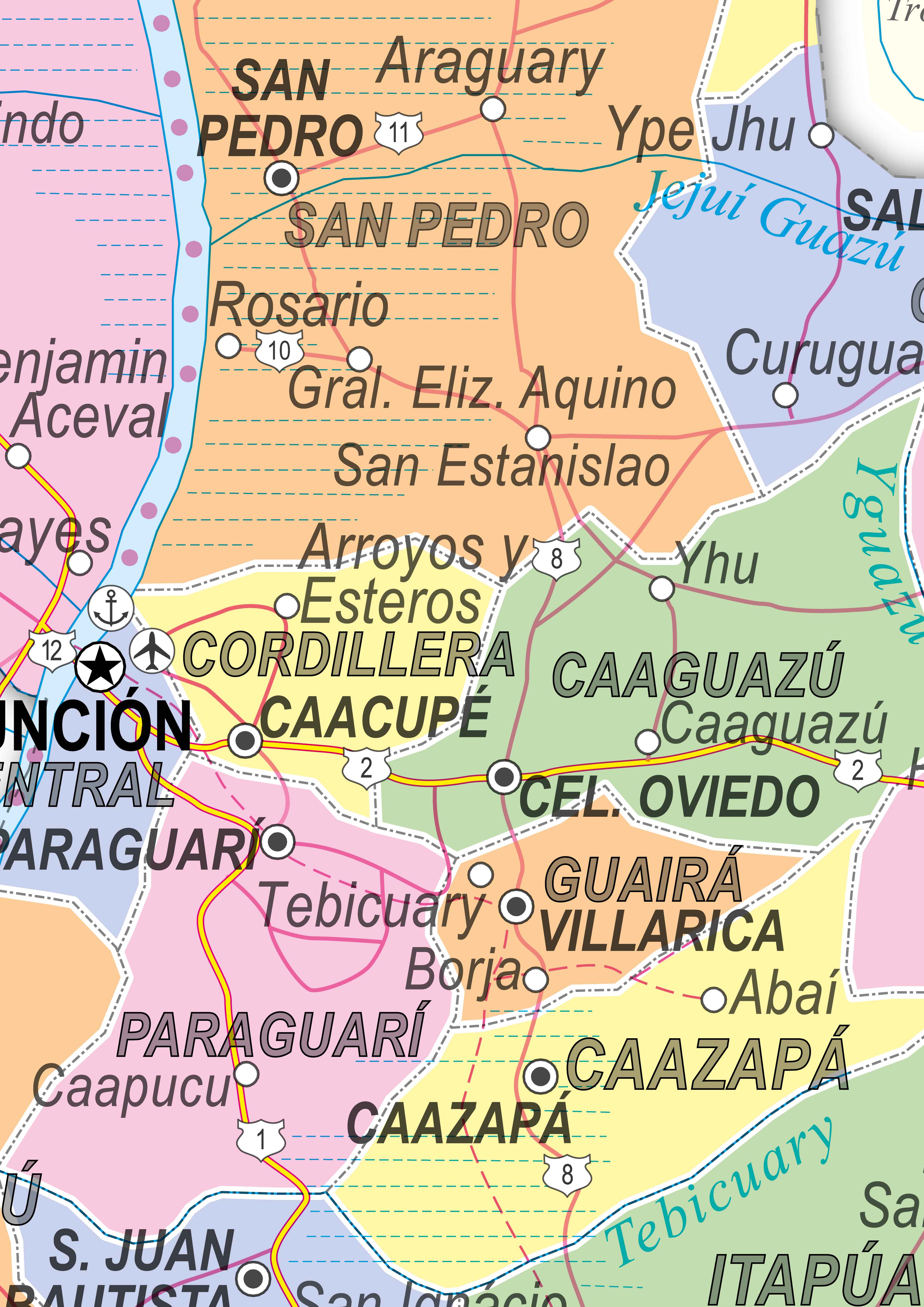 Ref. 240 Mapa do Paraguai Pol. e Rod. - Formato 0.90x1.20m