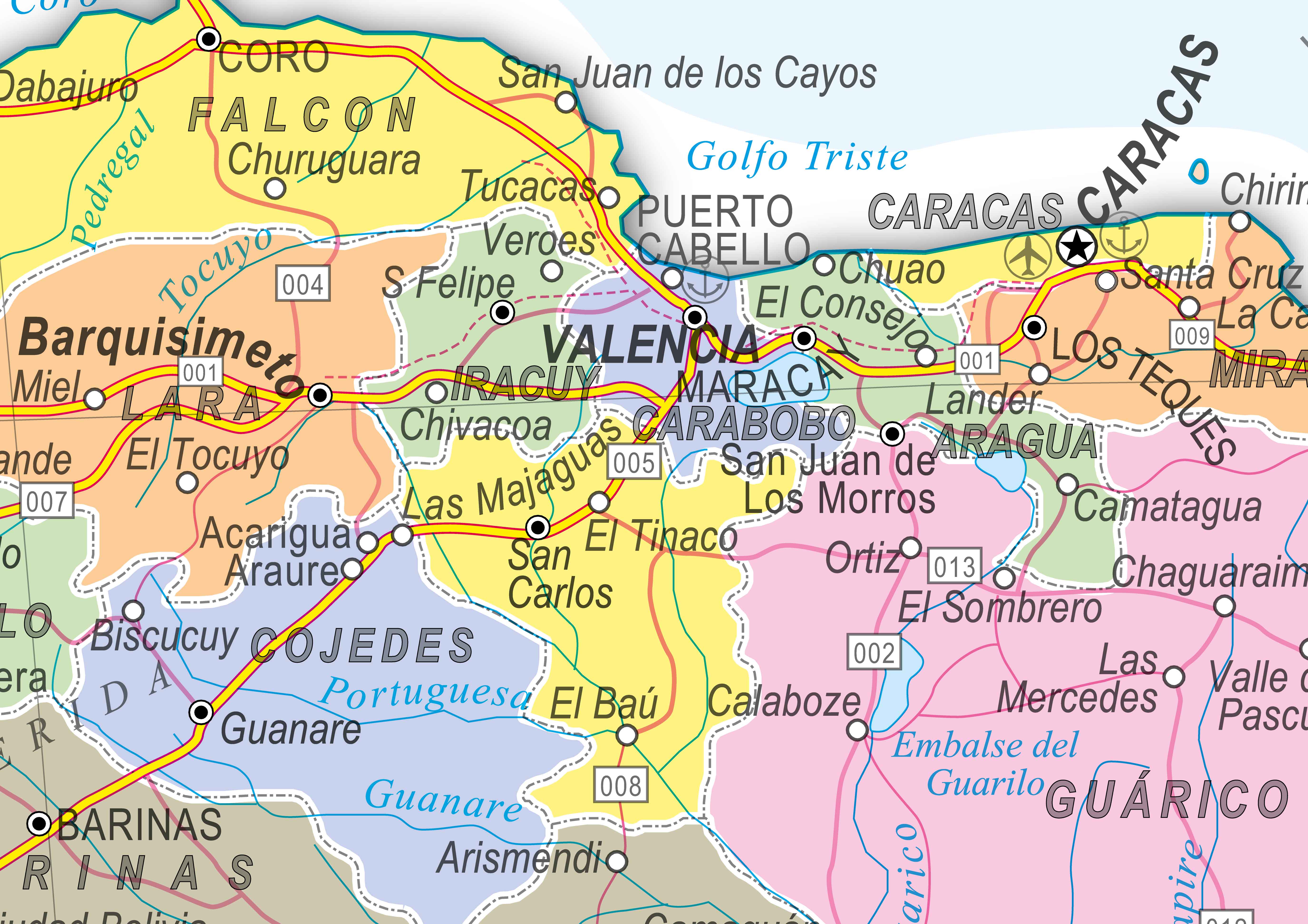 Ref. 243  Mapa da Venezuela Pol. e Rod. - Formato  1.20x0.90m