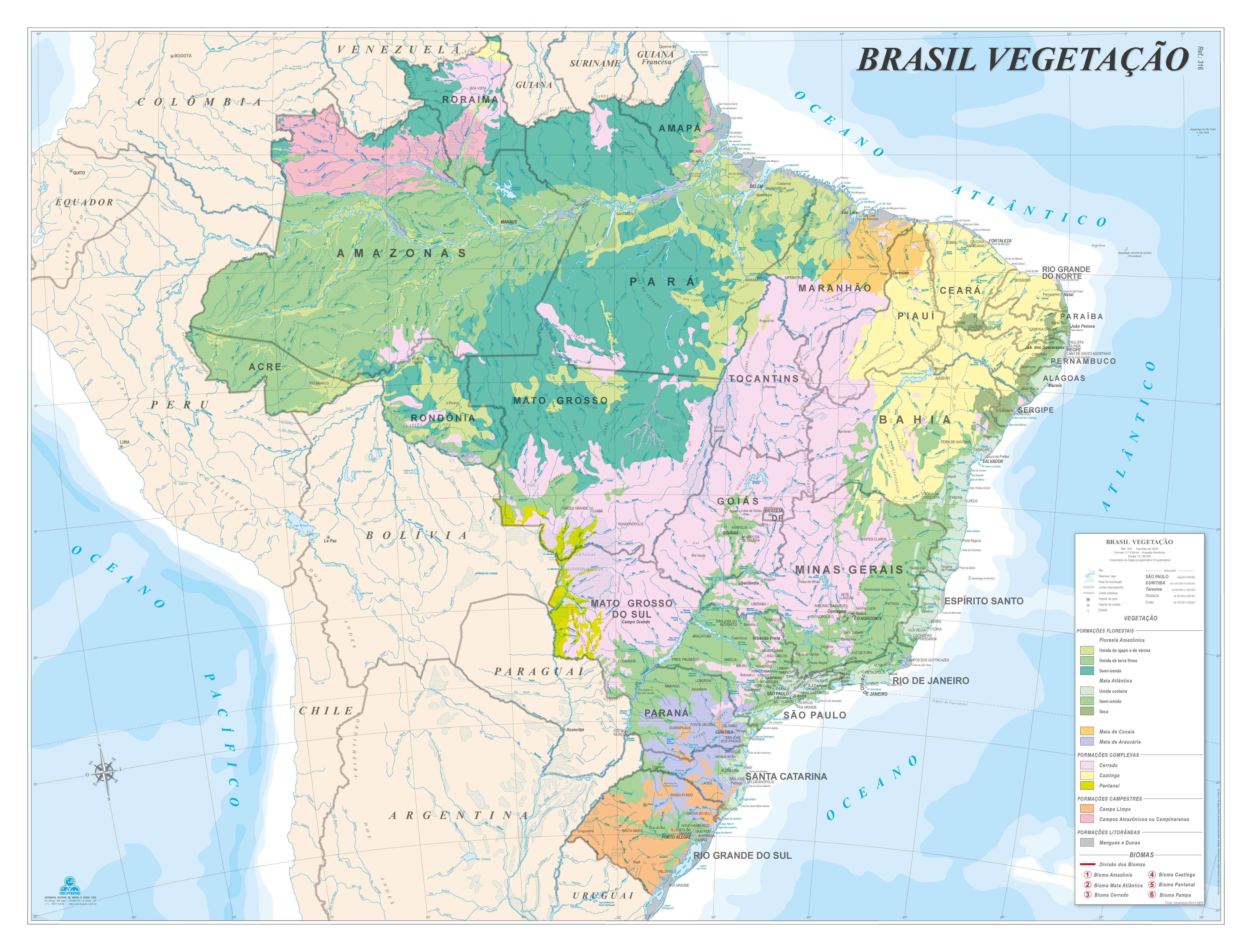 Ref. 316  Mapa do Brasil Vegetação - Formato 1,20x0,90m