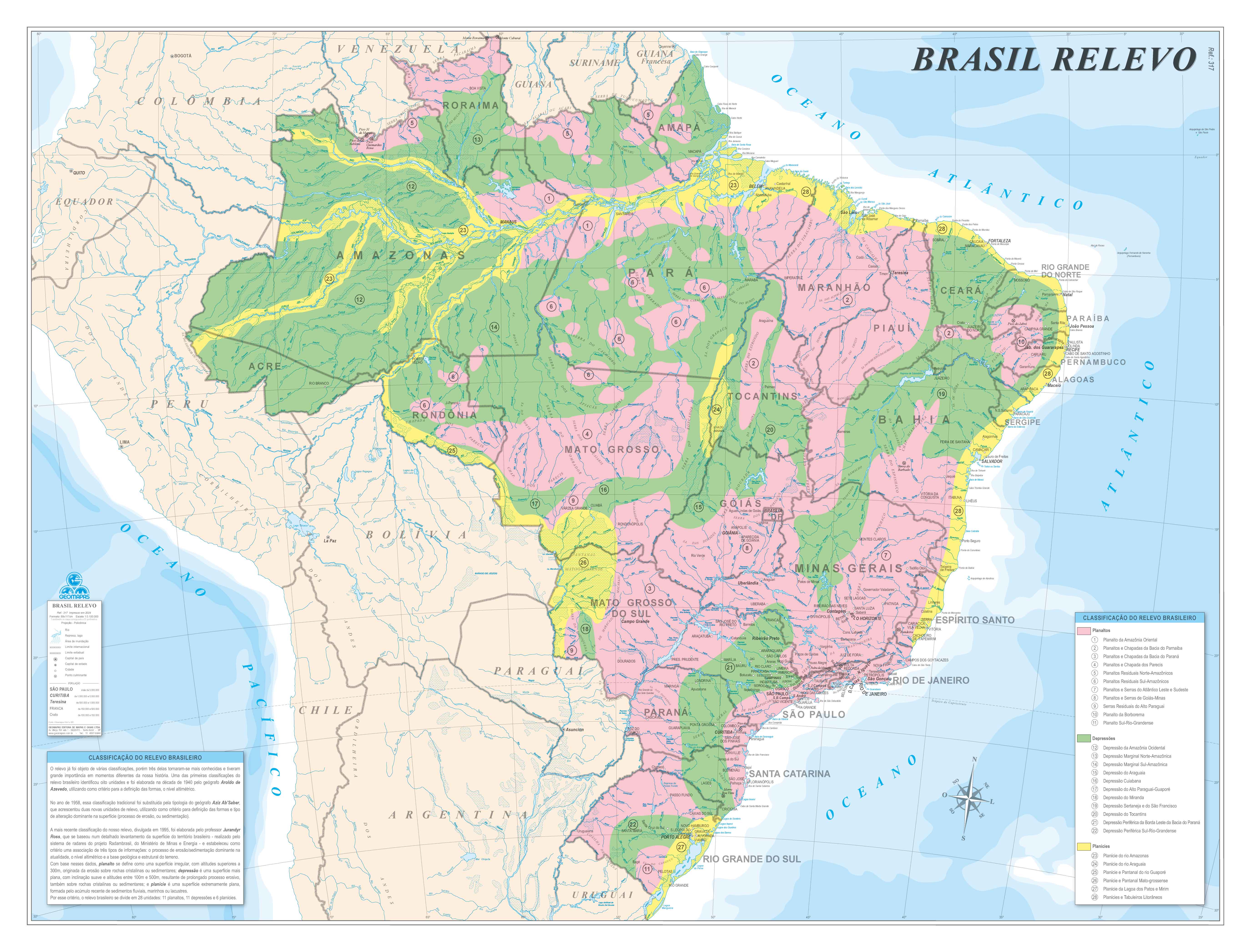 Ref. 317  Mapa do Brasil Relevo - Formato 1,20x0,90m