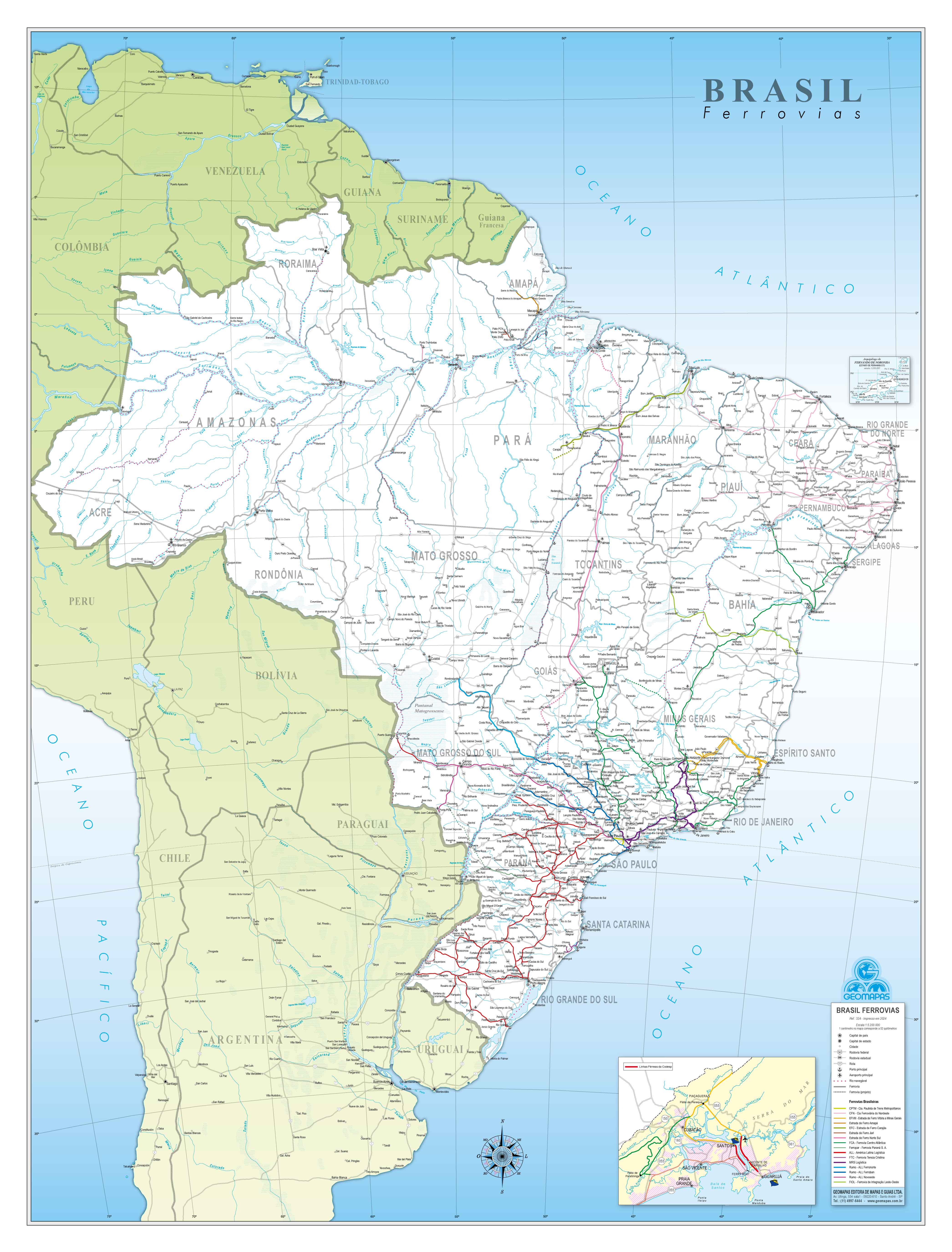 Ref. 324 Mapa do Brasil Ferrovias - Formato 0.90x1.20m