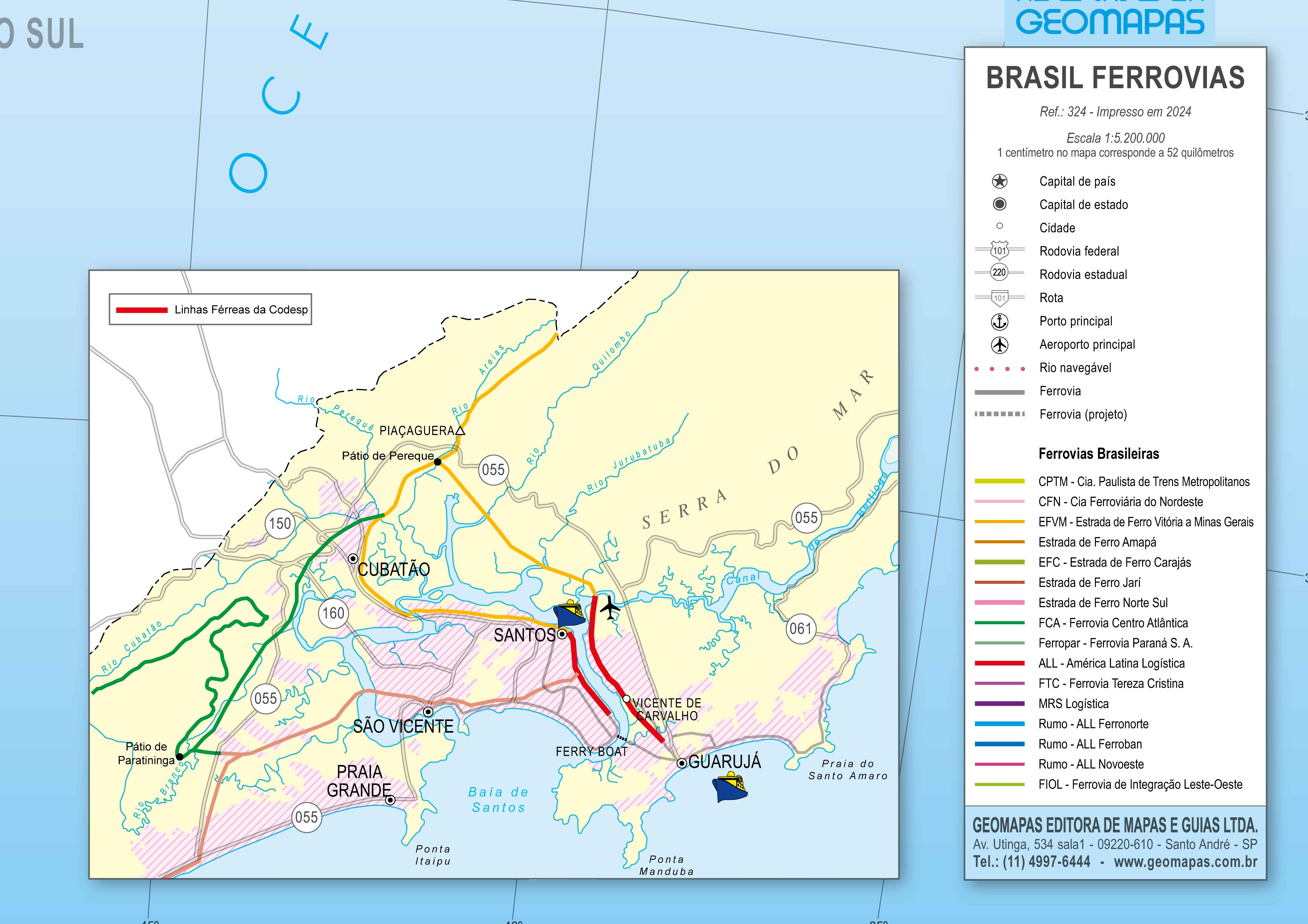 Ref. 324 Mapa do Brasil Ferrovias - Formato 0.90x1.20m