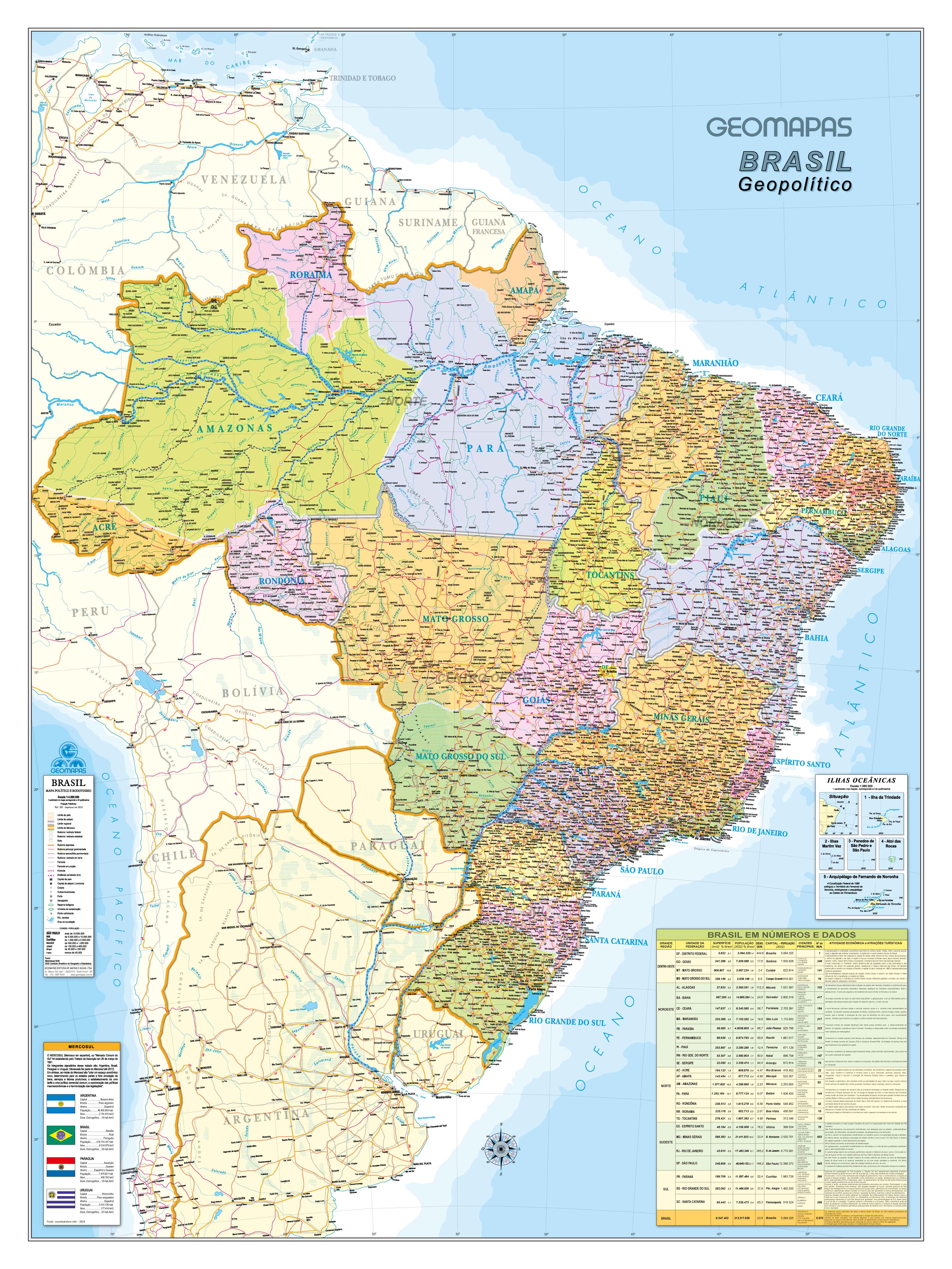 Ref. 361 Mapa do Brasil Geopolítico - Formato 1.20x1.60m