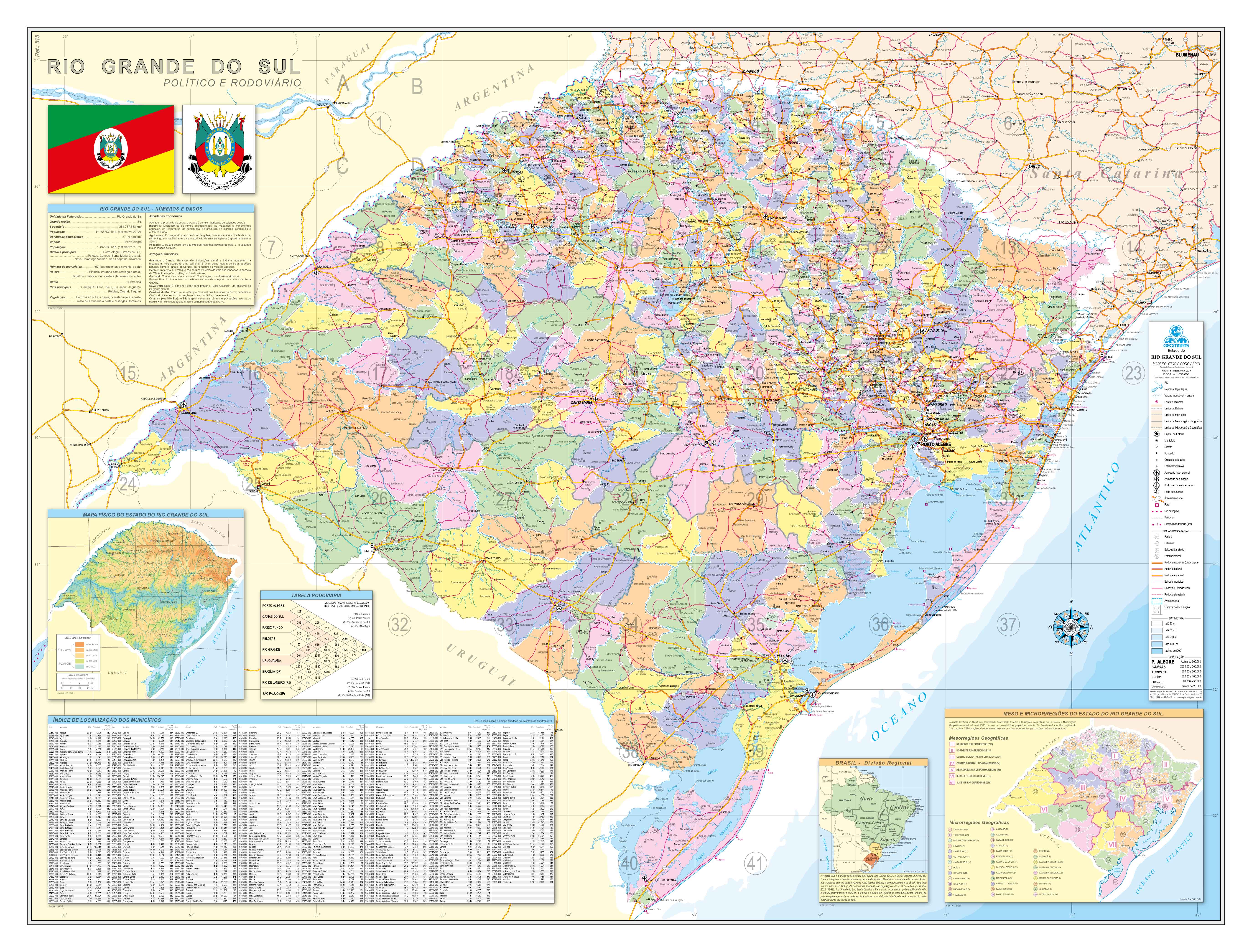 Ref. 515 Mapa do Estado do Rio Grande do Sul Pol. Rod. Formato:    1.20x0.90m