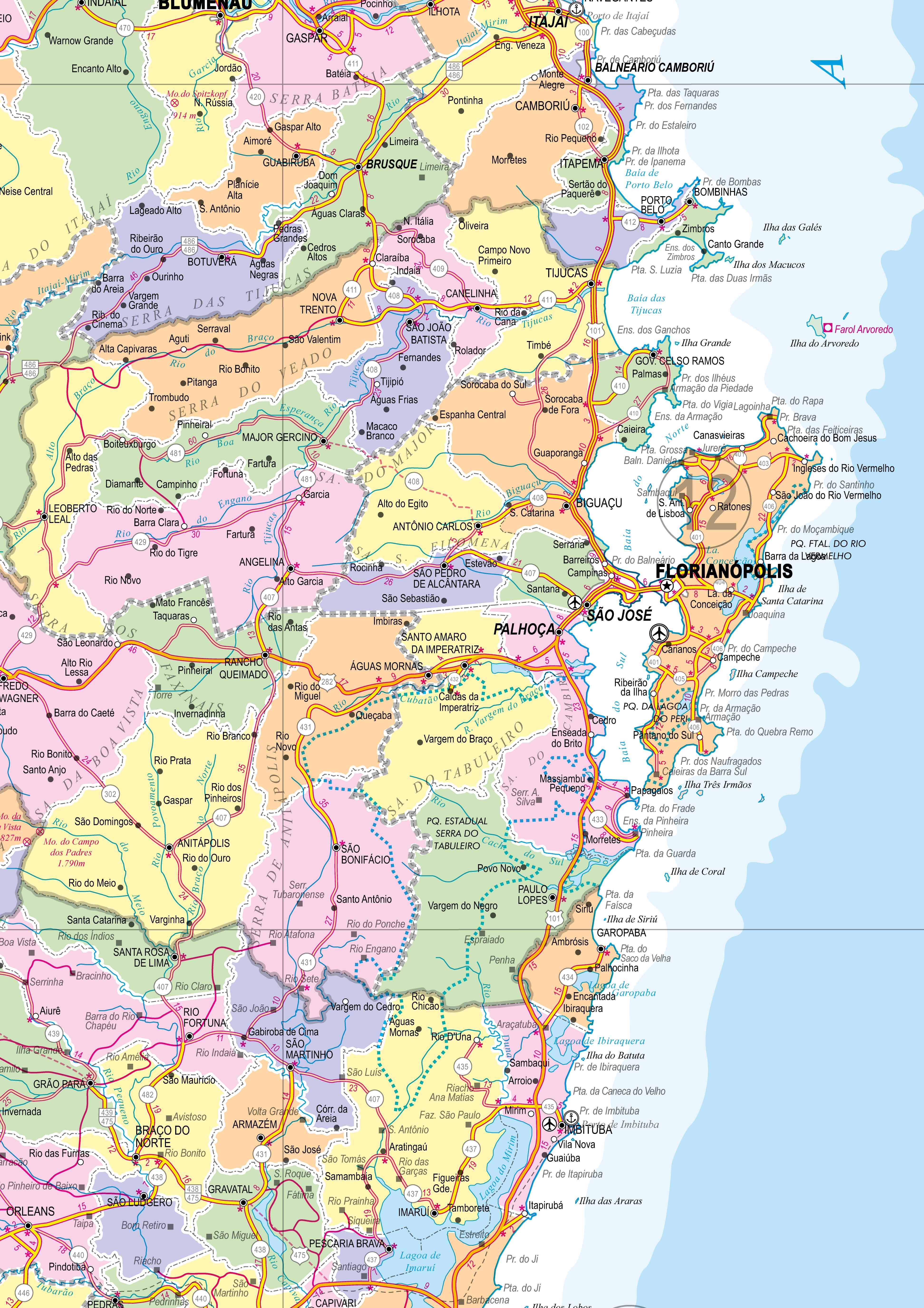 Ref. 516 Mapa do Estado de Santa Catarina Pol. e Rod.- Formato:1.20x0.90m