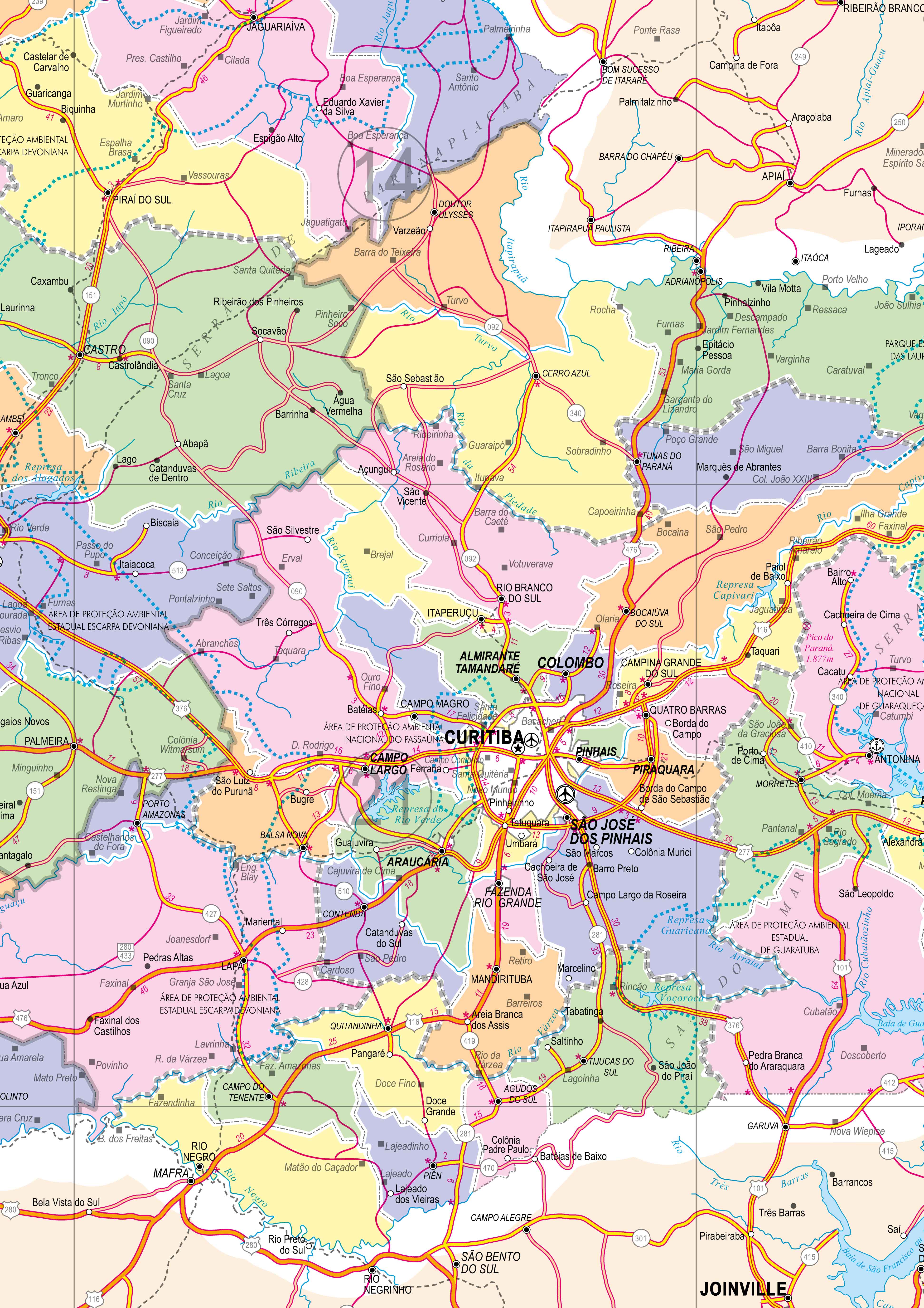 Ref. 517 Mapa do Estado do Paraná Político e Rodoviário - Formato:1.20x0.90m