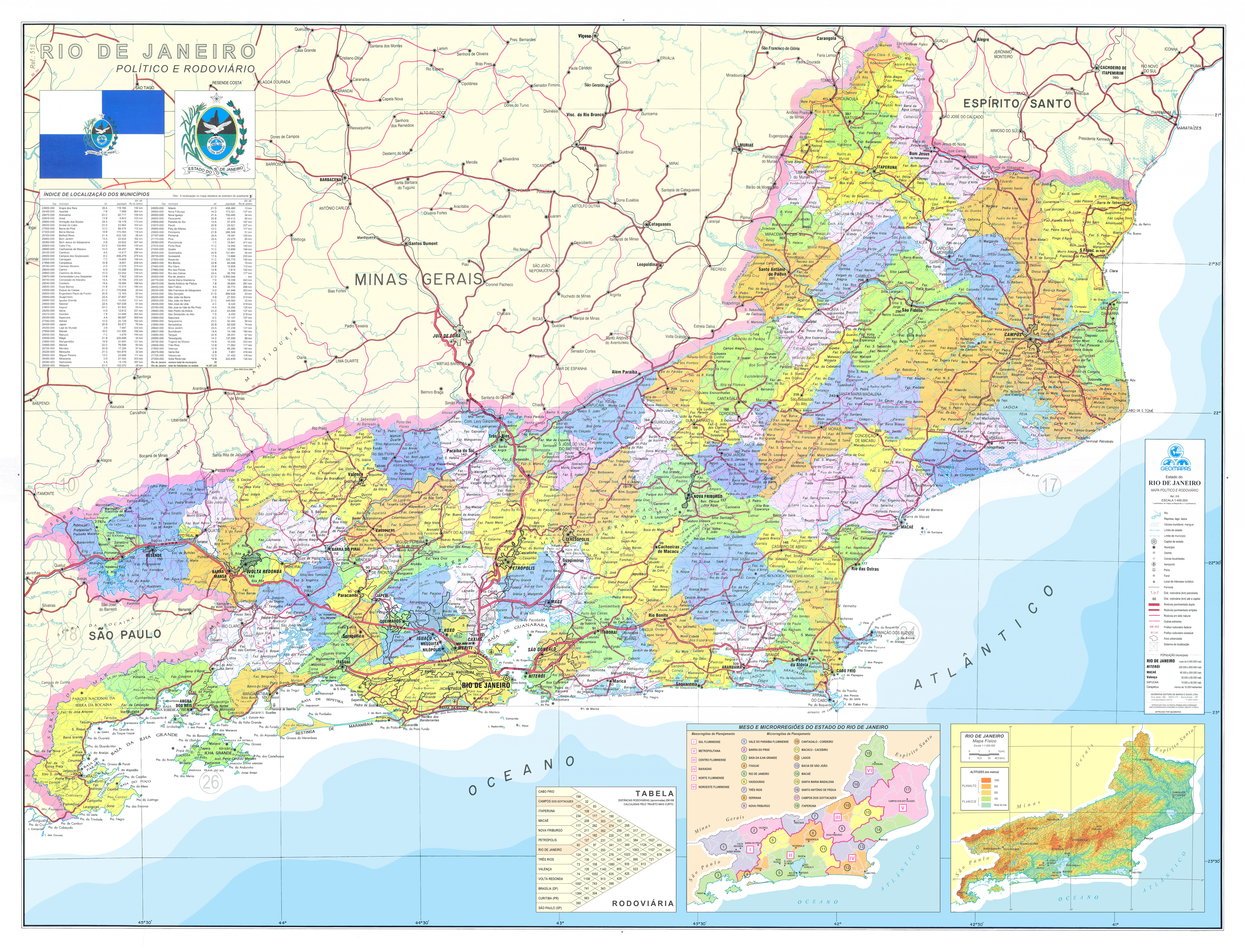 Ref. 518  Mapa do Estado do Rio de Janeiro Pol. e Rod, - Formato: 0.90x1.20m
