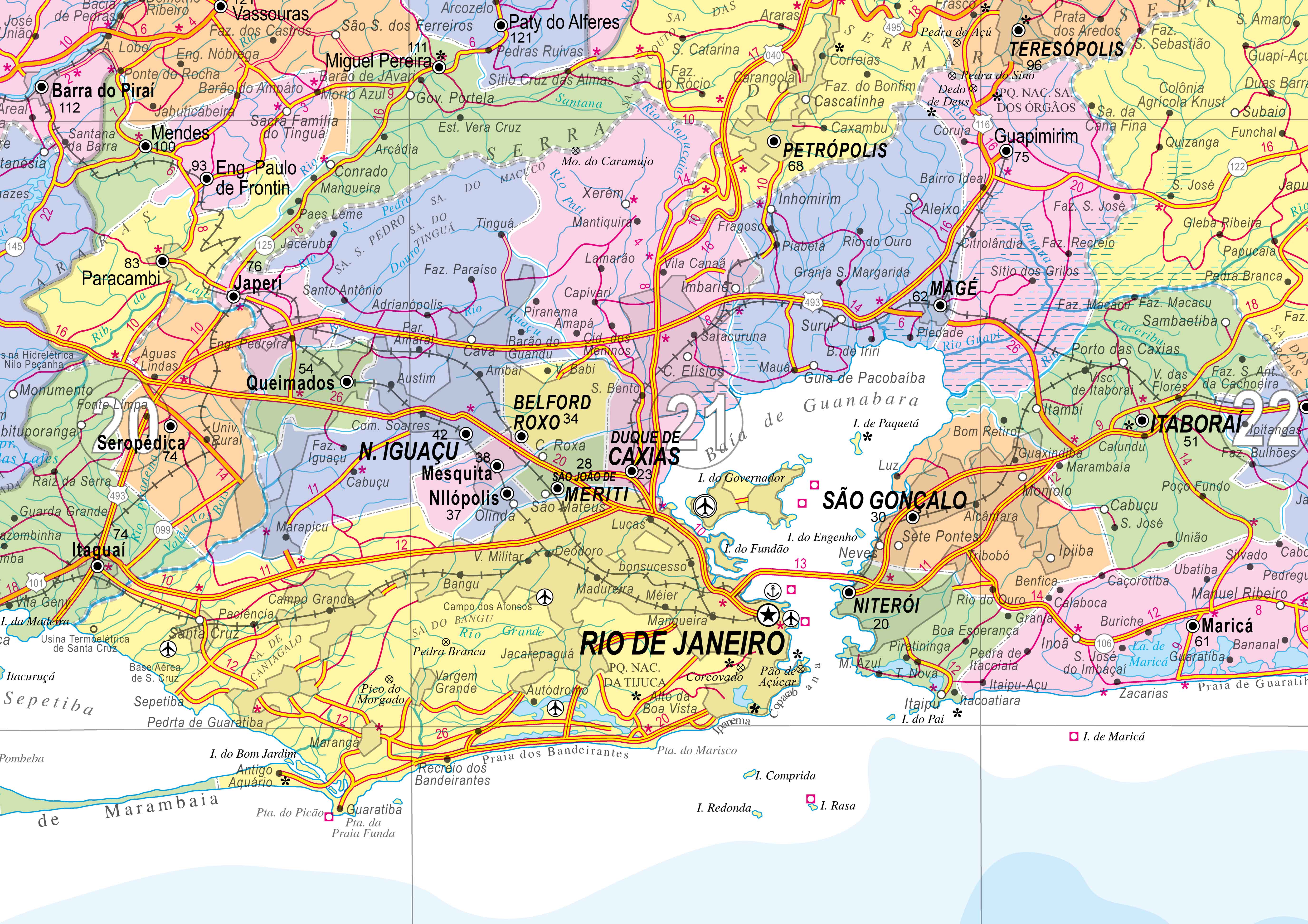 Ref. 518 Mapa do Estado do Rio de Janeiro Pol. e Rod.  Formato: 1.20x0.90m