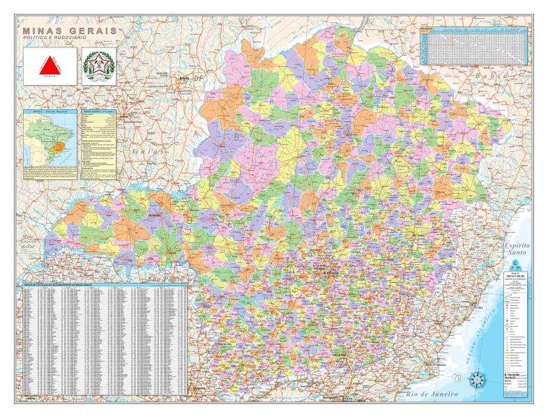 Ref. 519  Mapa do Estado de Minas Gerais Político e Rodoviário - Formato 1,20x0,90m
