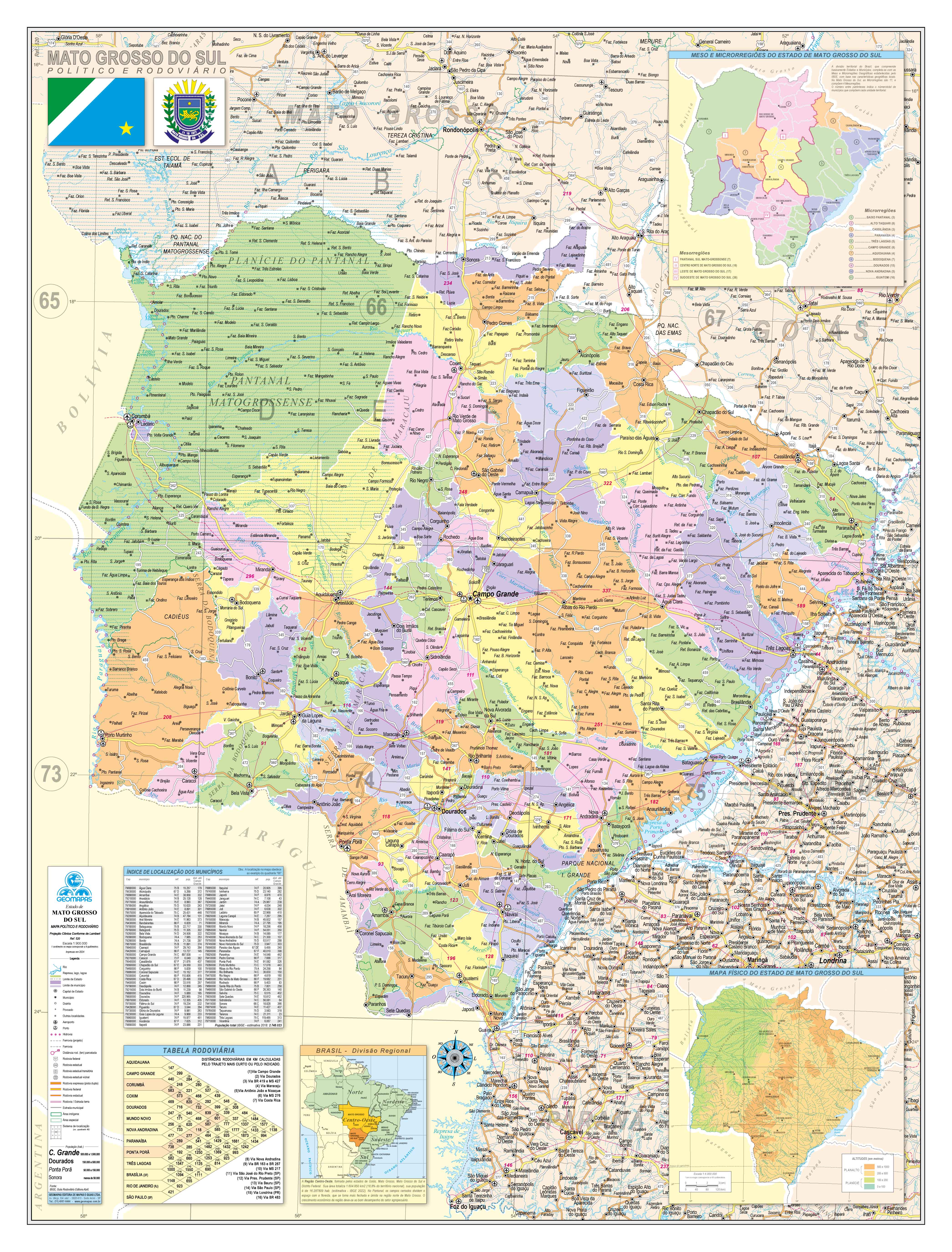 Ref. 520 Mapa do Estado do Mato Grosso do Sul Pol. e Rod. Formato: 0.90x1.20m