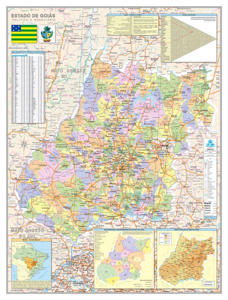 Ref. 522  Mapa do Estado de Goiás Pol. e Rod. Formato 1.20x0.90m
