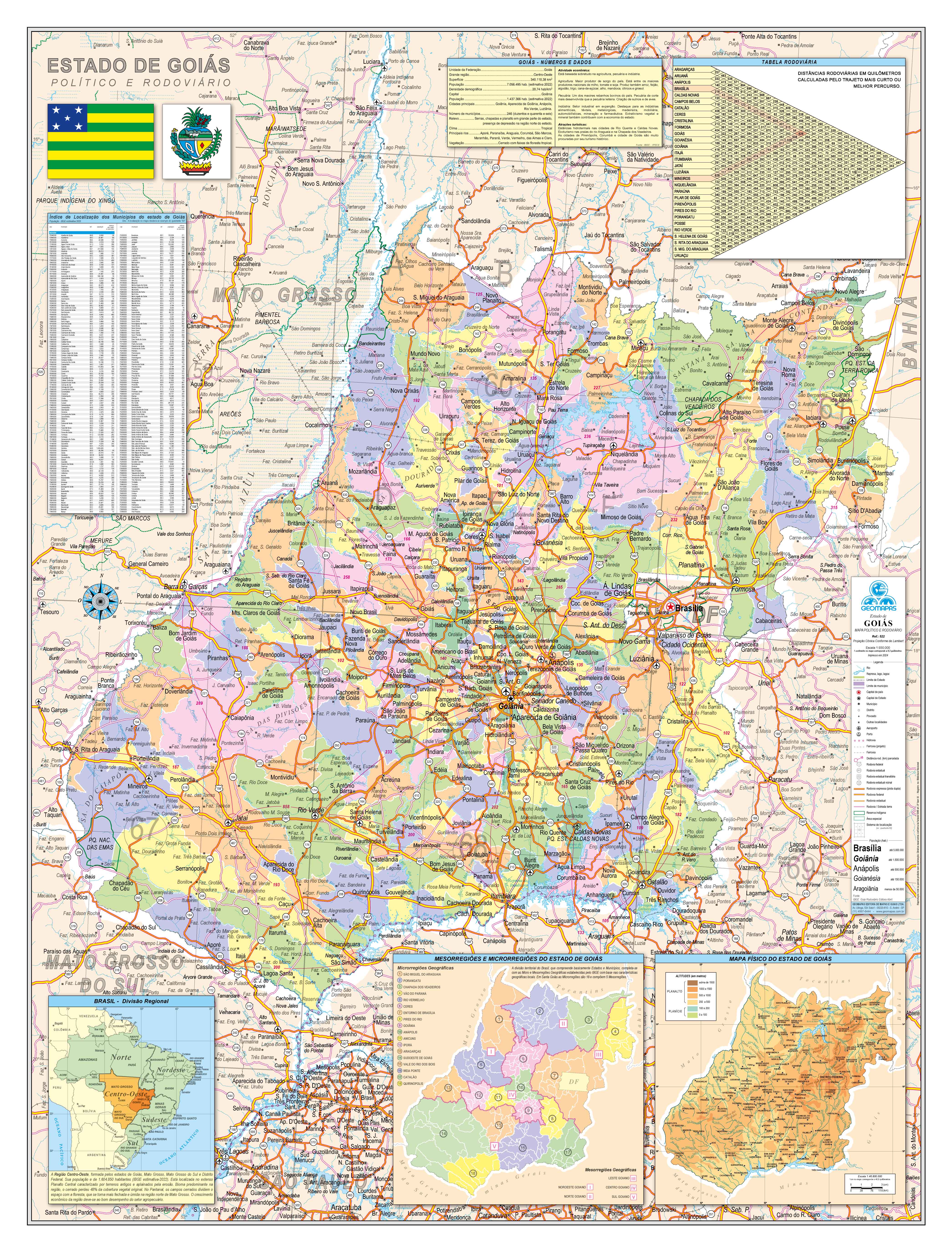 Ref. 522 Mapa do Estado de Goiás Político e Rodoviário - Formato 0,90x1,20m