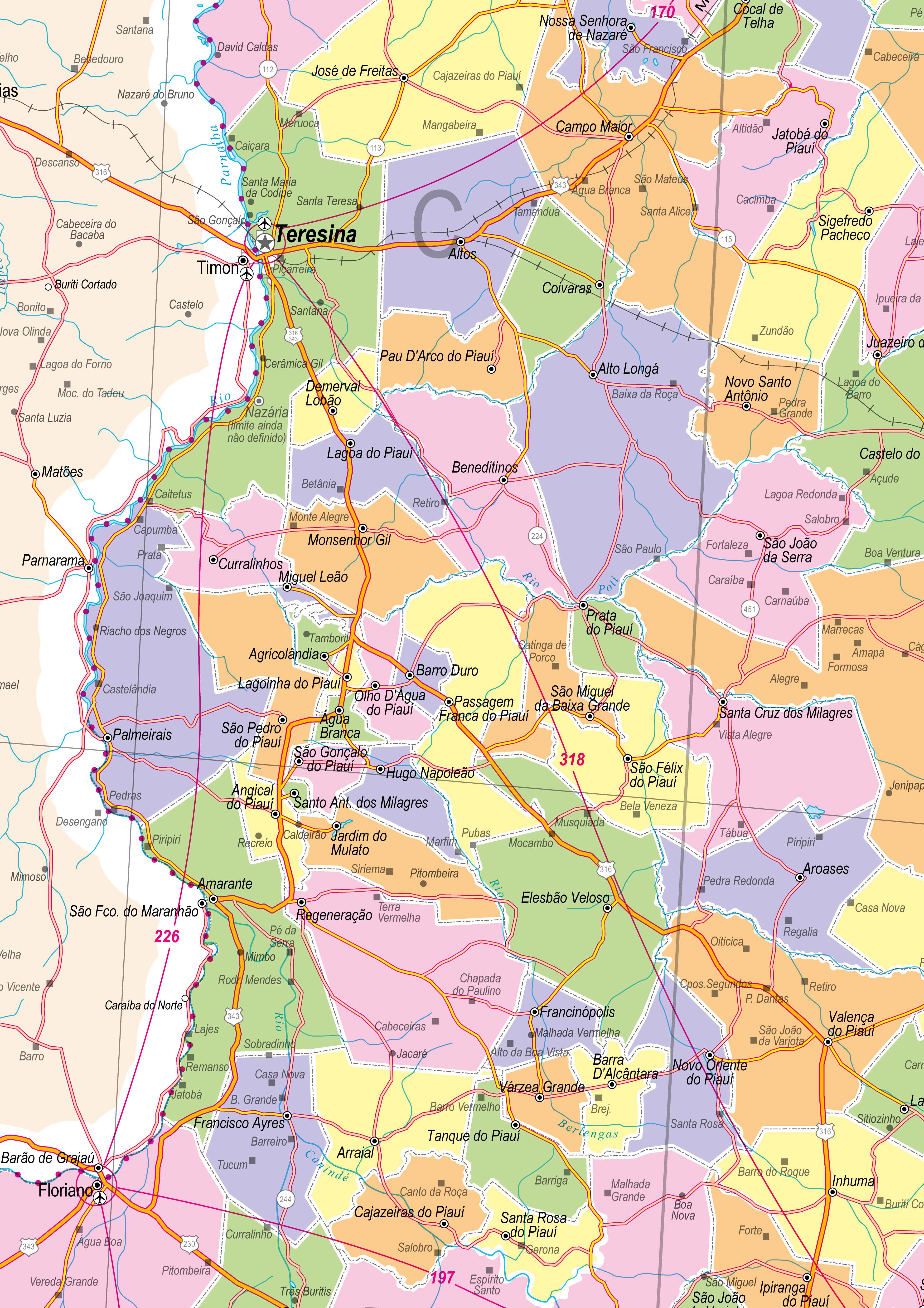 Ref. 532 Mapa do Estado do Piauí Político e Rodoviário - Formato 0,90x1,20m