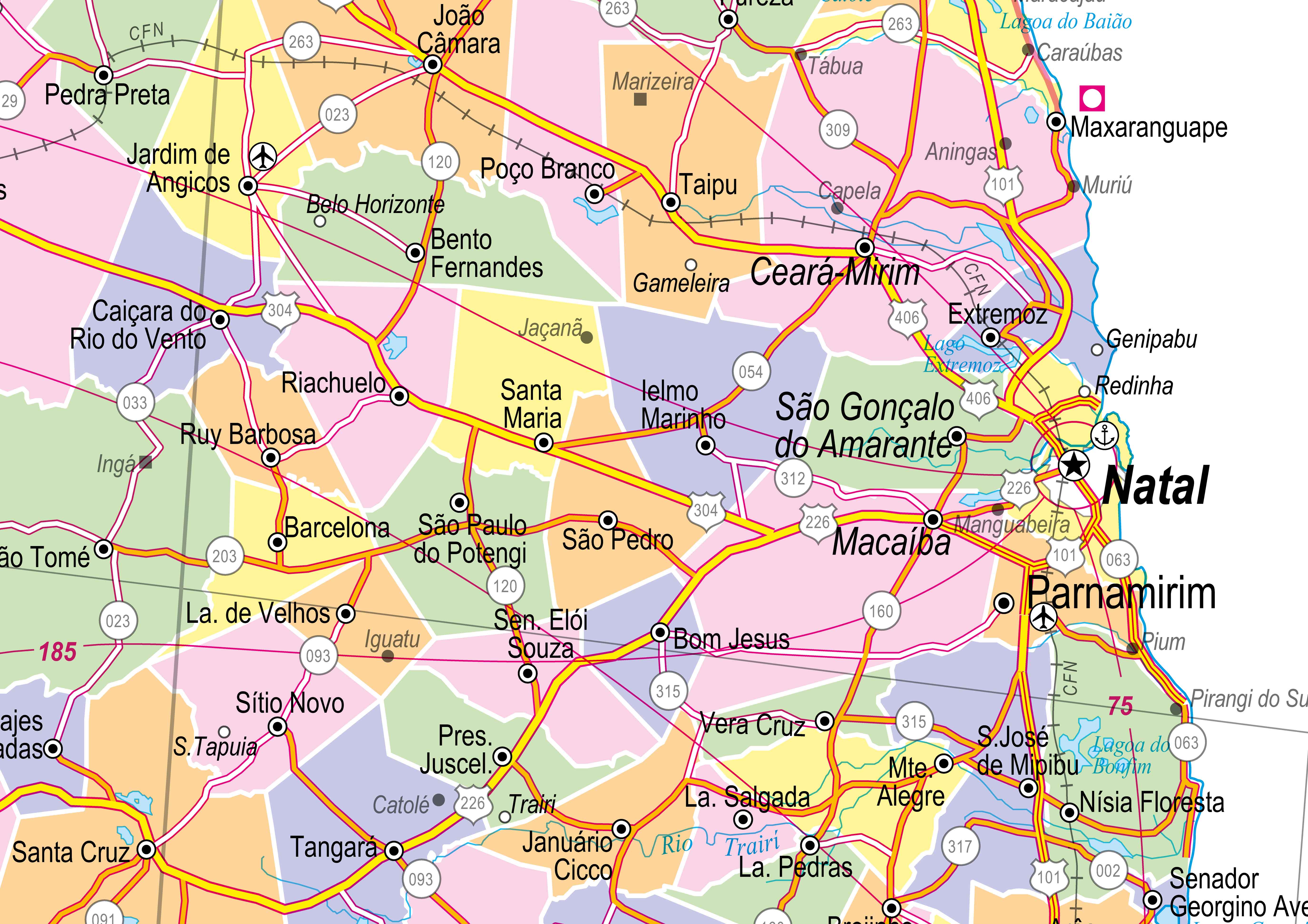 Ref. 536 Mapa do Estado do Rio Grande do Norte Político e Rodoviário - Formato 1,20x0,90m