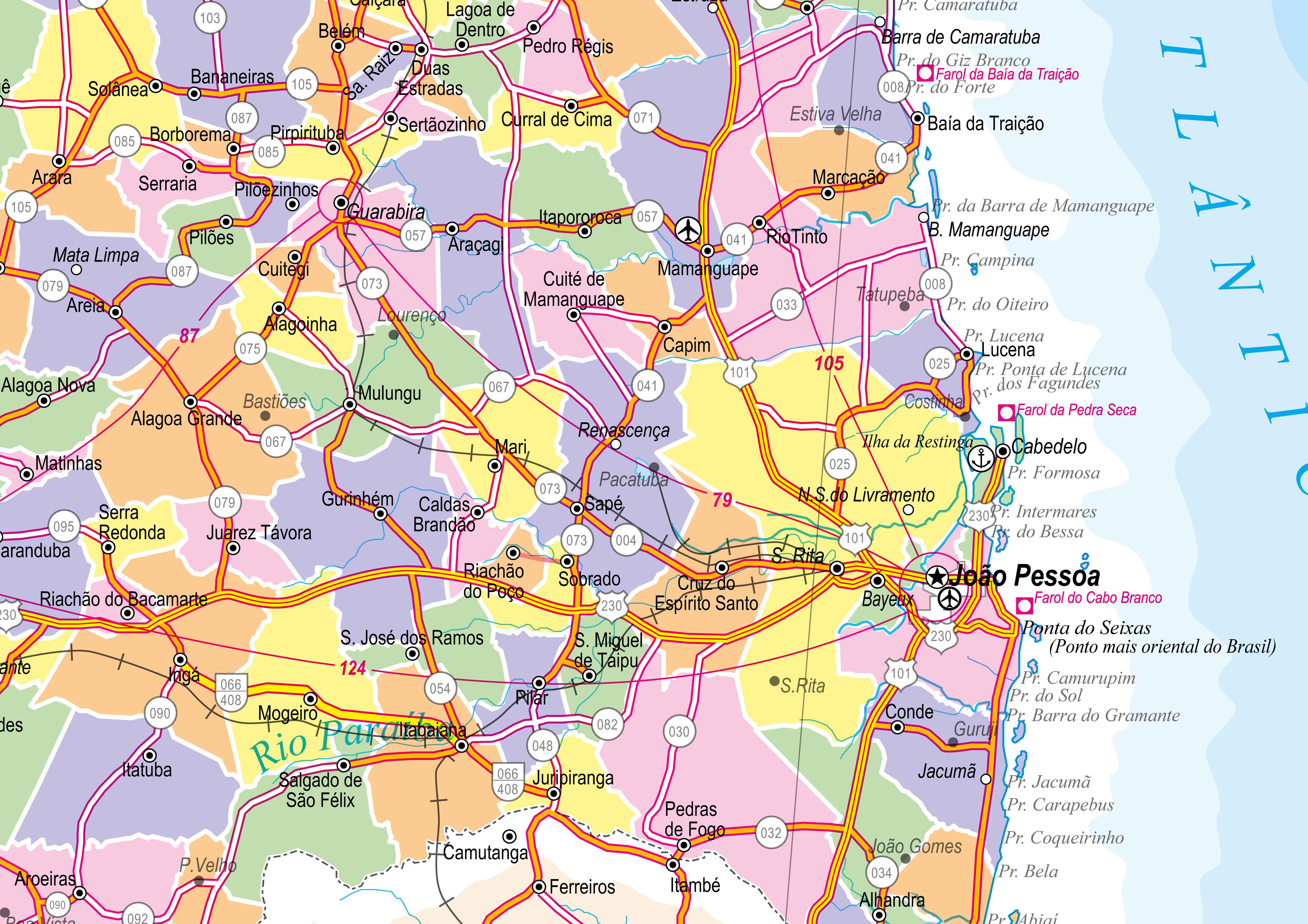 Ref. 537 Mapa do Estado da Paraíba Político e Rodoviário - Formato 1,20x0,90m