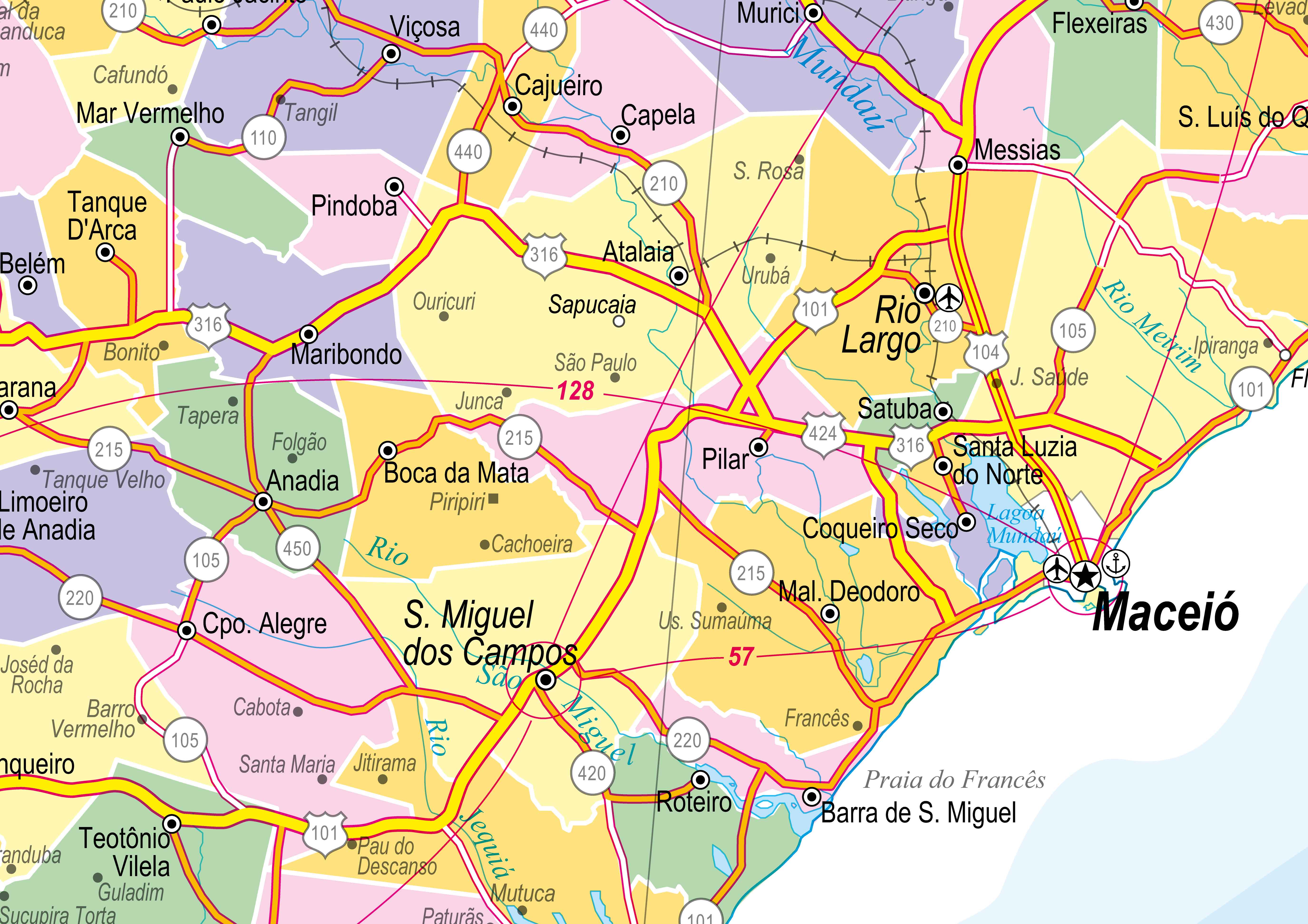 Ref. 538 Mapa do Estado de Alagoas Político e Rodoviário - Formato 1,20x0,90m