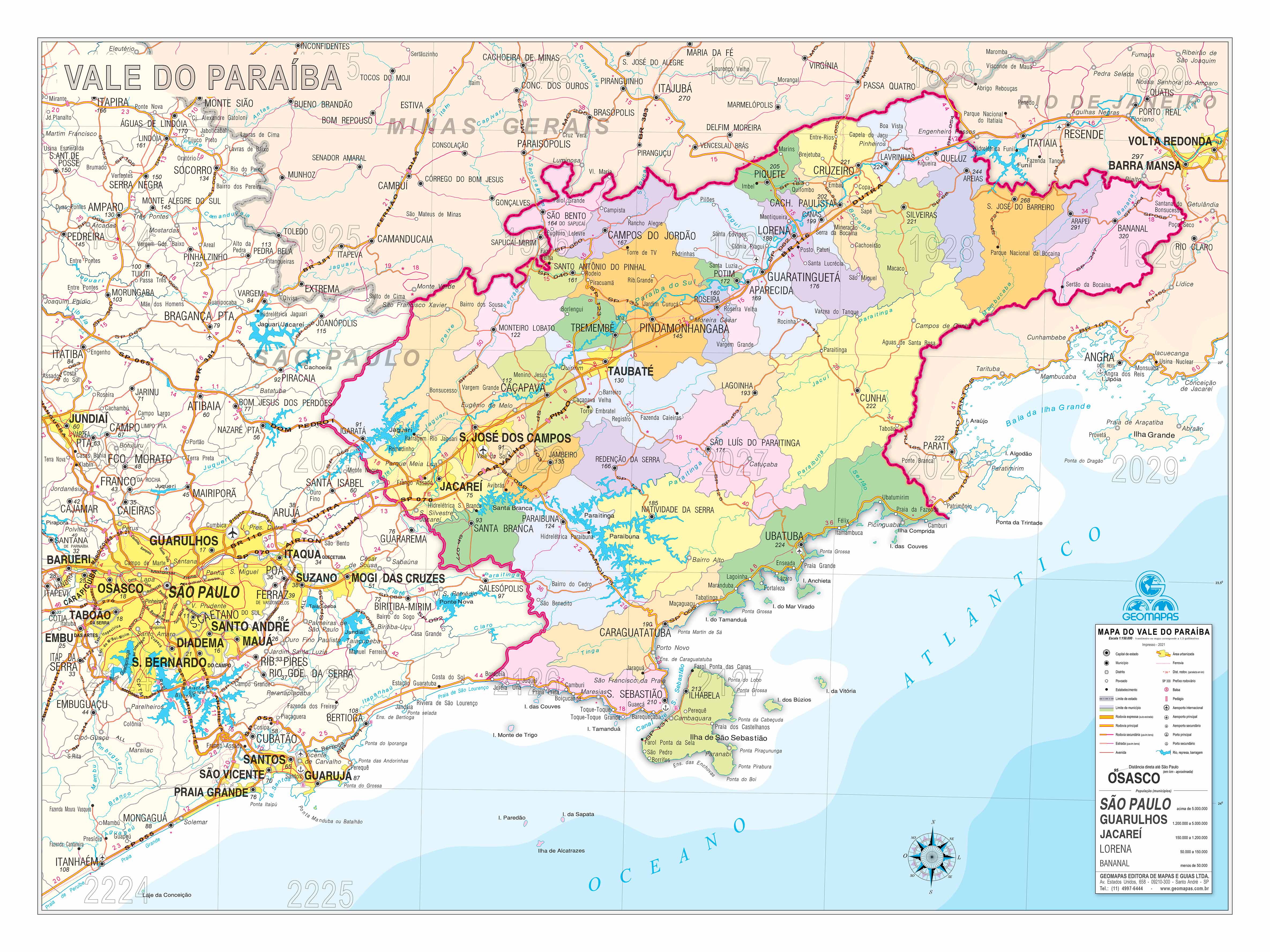 Ref. 591  Mapa do Vale da Paraíba - Formato 1.20x0.90m